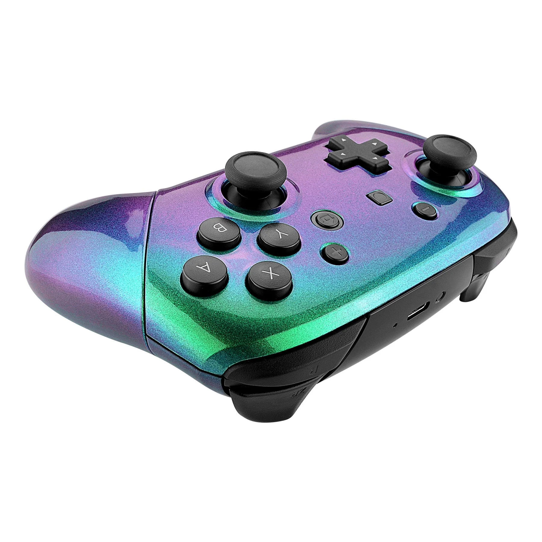 eXtremeRate Replacement Full Set Shell Faceplate Backplate Handles for Nintendo Switch Pro - Chameleon Green Purple - Image 6
