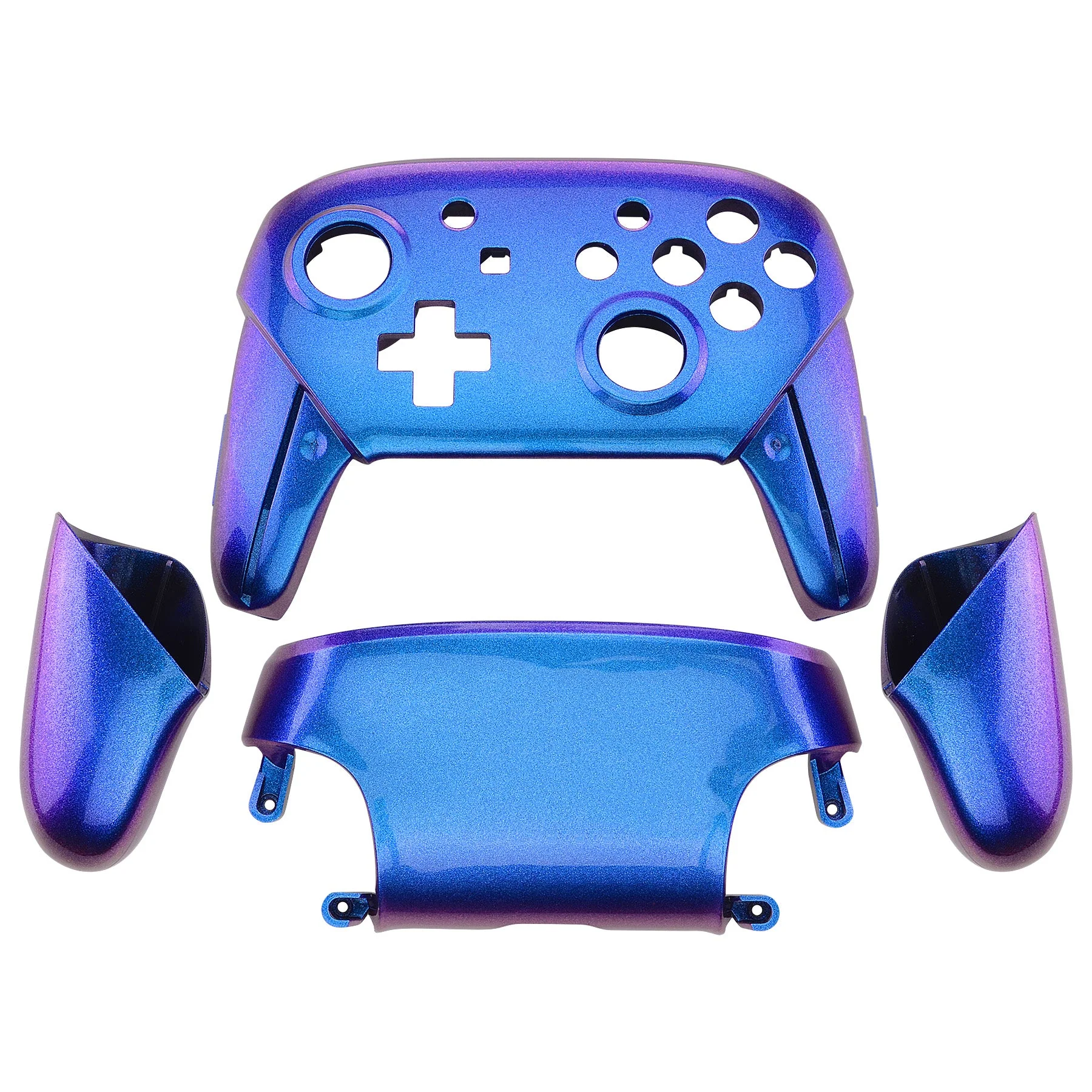 eXtremeRate Replacement Full Set Shell Faceplate Backplate Handles for Nintendo Switch Pro - Chameleon Purple Blue - Image 2