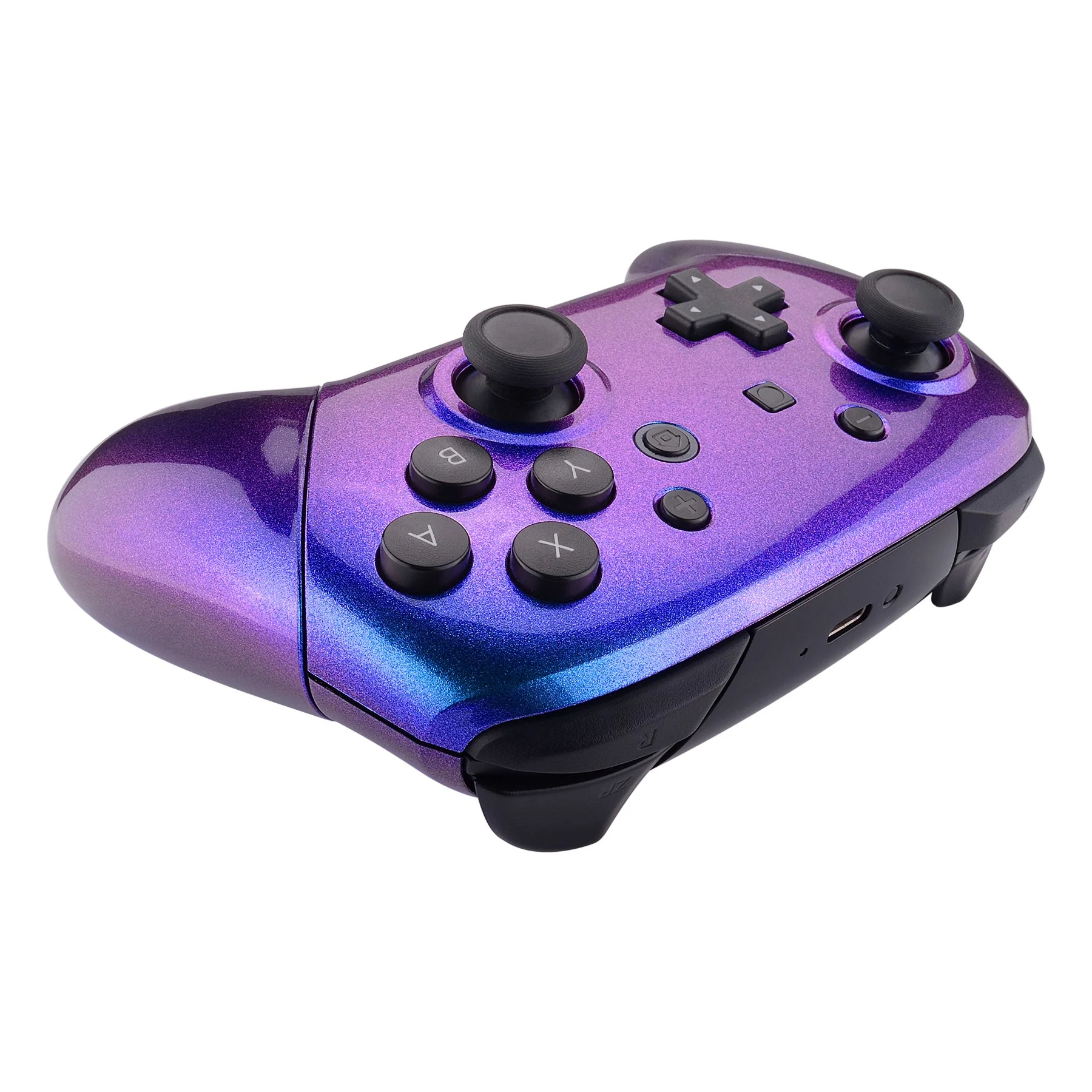 eXtremeRate Replacement Full Set Shell Faceplate Backplate Handles for Nintendo Switch Pro - Chameleon Purple Blue - Image 6