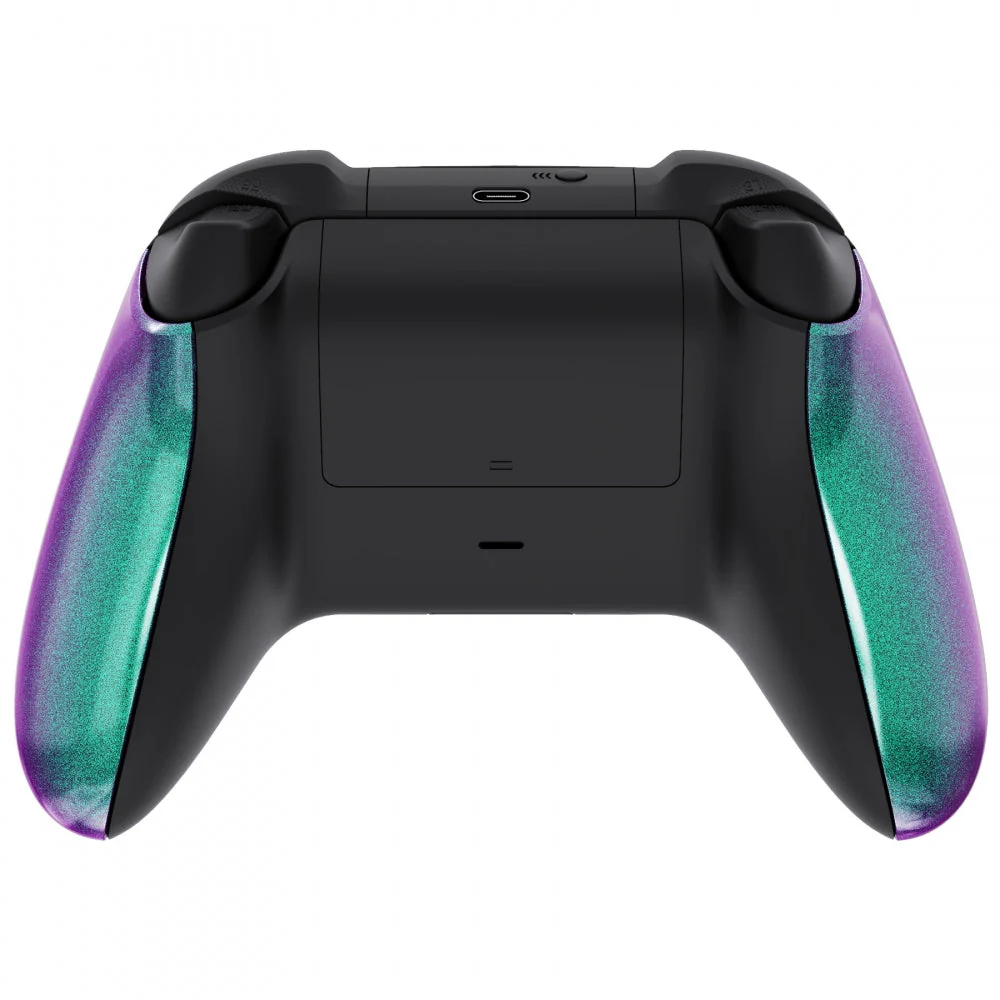 eXtremeRate Replacement Non-Slip Side Rails Grip Back Panels for Xbox Series X & S Controller - Chameleon Green Purple - Image 4