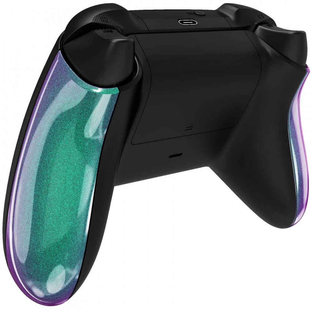eXtremeRate Replacement Non-Slip Side Rails Grip Back Panels for Xbox Series X & S Controller - Chameleon Green Purple - Image 5