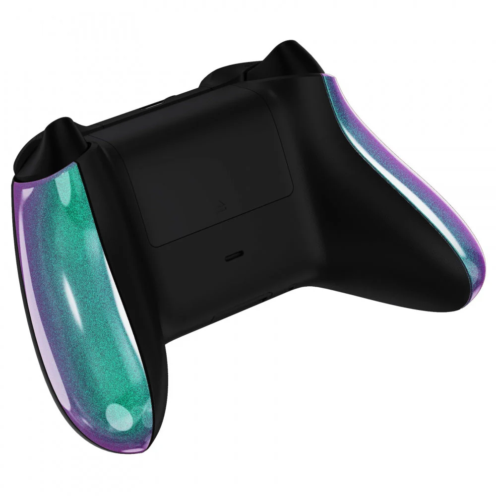 eXtremeRate Replacement Non-Slip Side Rails Grip Back Panels for Xbox Series X & S Controller - Chameleon Green Purple - Image 6