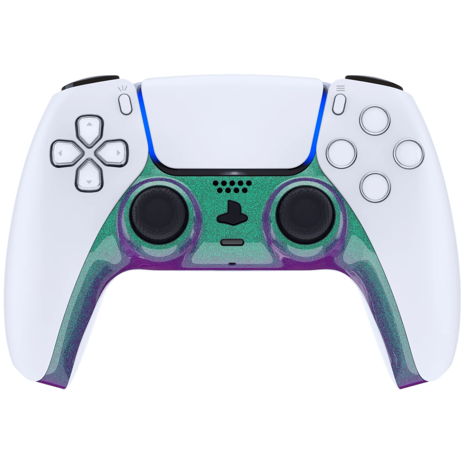 eXtremeRate Replacement Decorative Trim Shell with Accent Rings Compatible with PS5 Controller BDM-010/020/030/040/050 - Chameleon Green Purple - Image 2