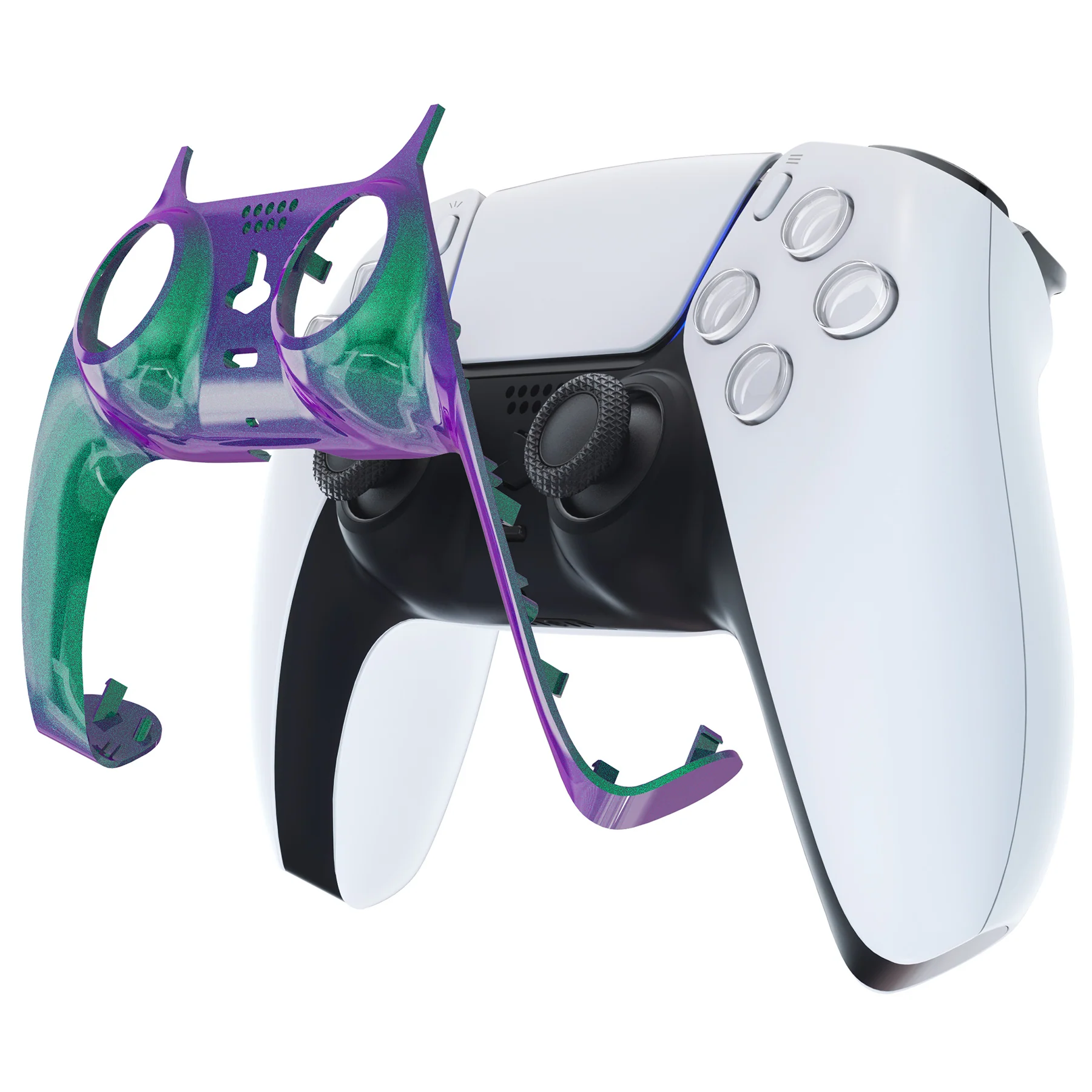 eXtremeRate Replacement Decorative Trim Shell with Accent Rings Compatible with PS5 Controller BDM-010/020/030/040/050 - Chameleon Green Purple - Image 7