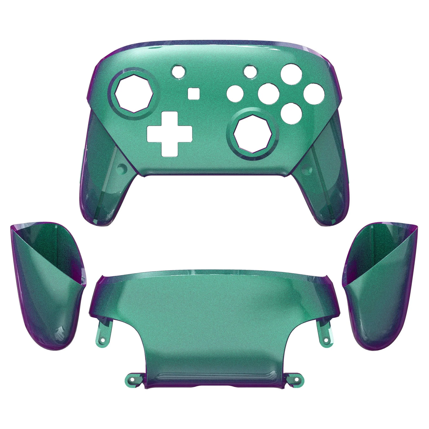 eXtremeRate Octagonal Gated Sticks Design Replacement Full Set Shell Faceplate Backplate Handles for Nintendo Switch Pro - Chameleon Green Purple - Image 3