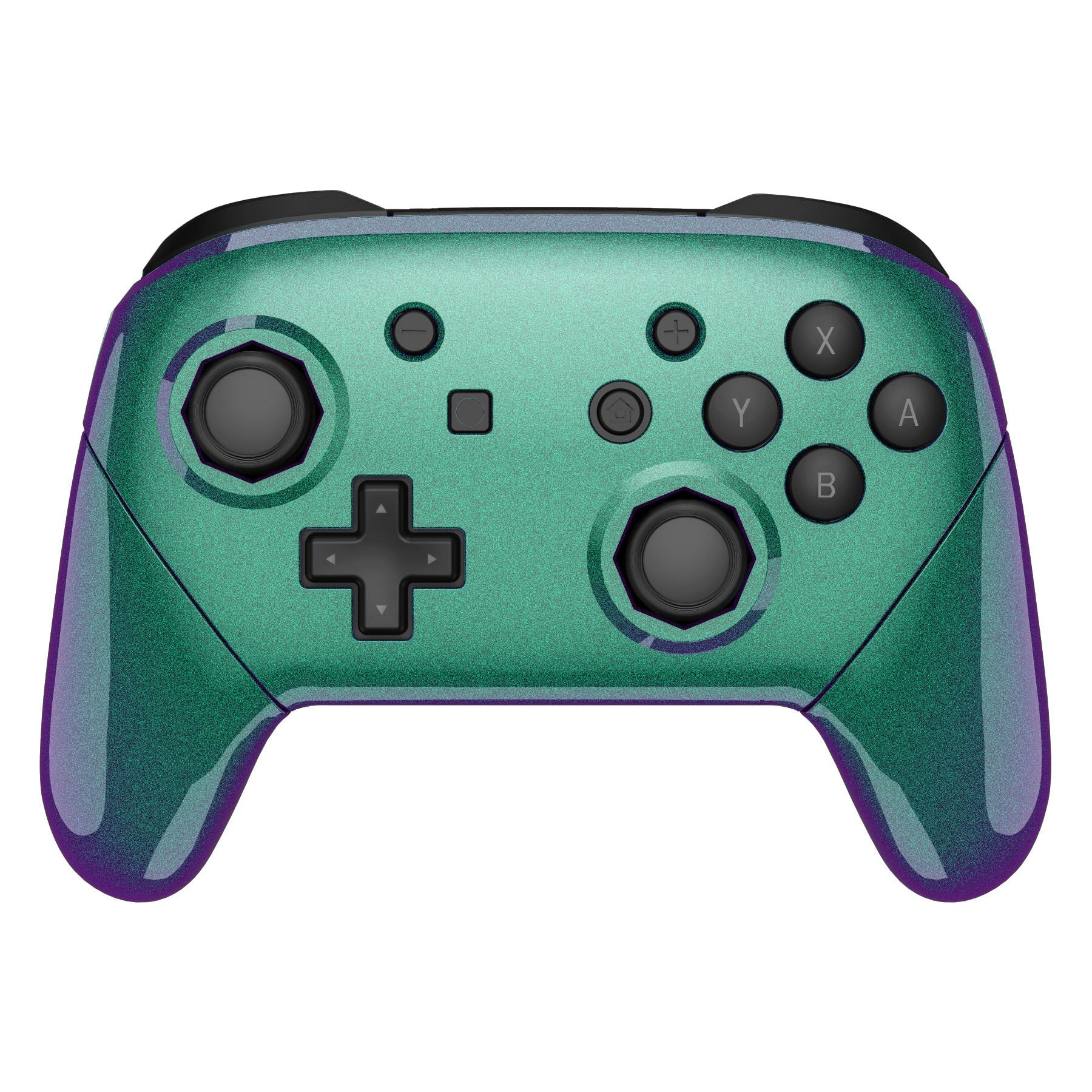 eXtremeRate Octagonal Gated Sticks Design Replacement Full Set Shell Faceplate Backplate Handles for Nintendo Switch Pro - Chameleon Green Purple - Image 5