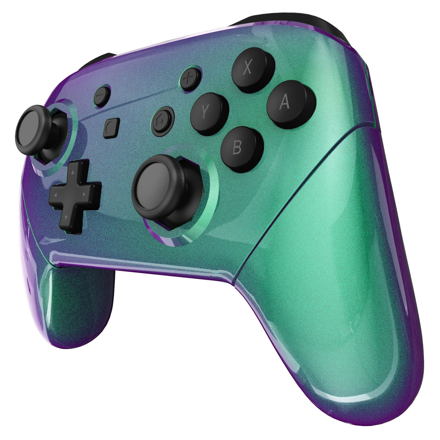 eXtremeRate Octagonal Gated Sticks Design Replacement Full Set Shell Faceplate Backplate Handles for Nintendo Switch Pro - Chameleon Green Purple - Image 6