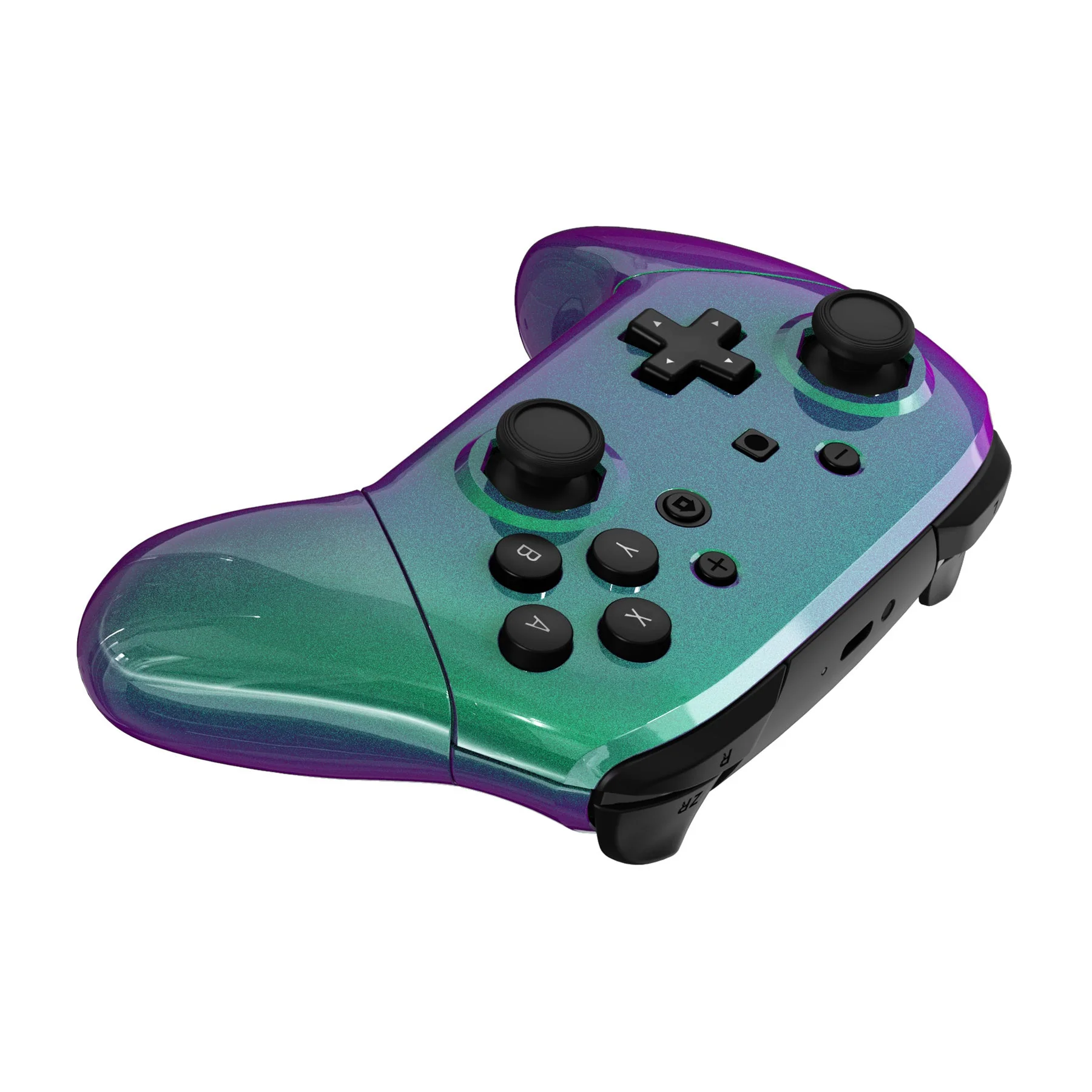 eXtremeRate Octagonal Gated Sticks Design Replacement Full Set Shell Faceplate Backplate Handles for Nintendo Switch Pro - Chameleon Green Purple - Image 8