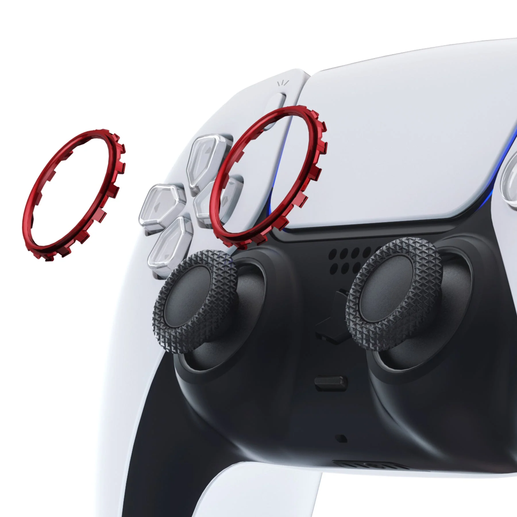 eXtremeRate Custom Replacement Accent Rings for PS5 Controller - Scarlet Red - Image 4
