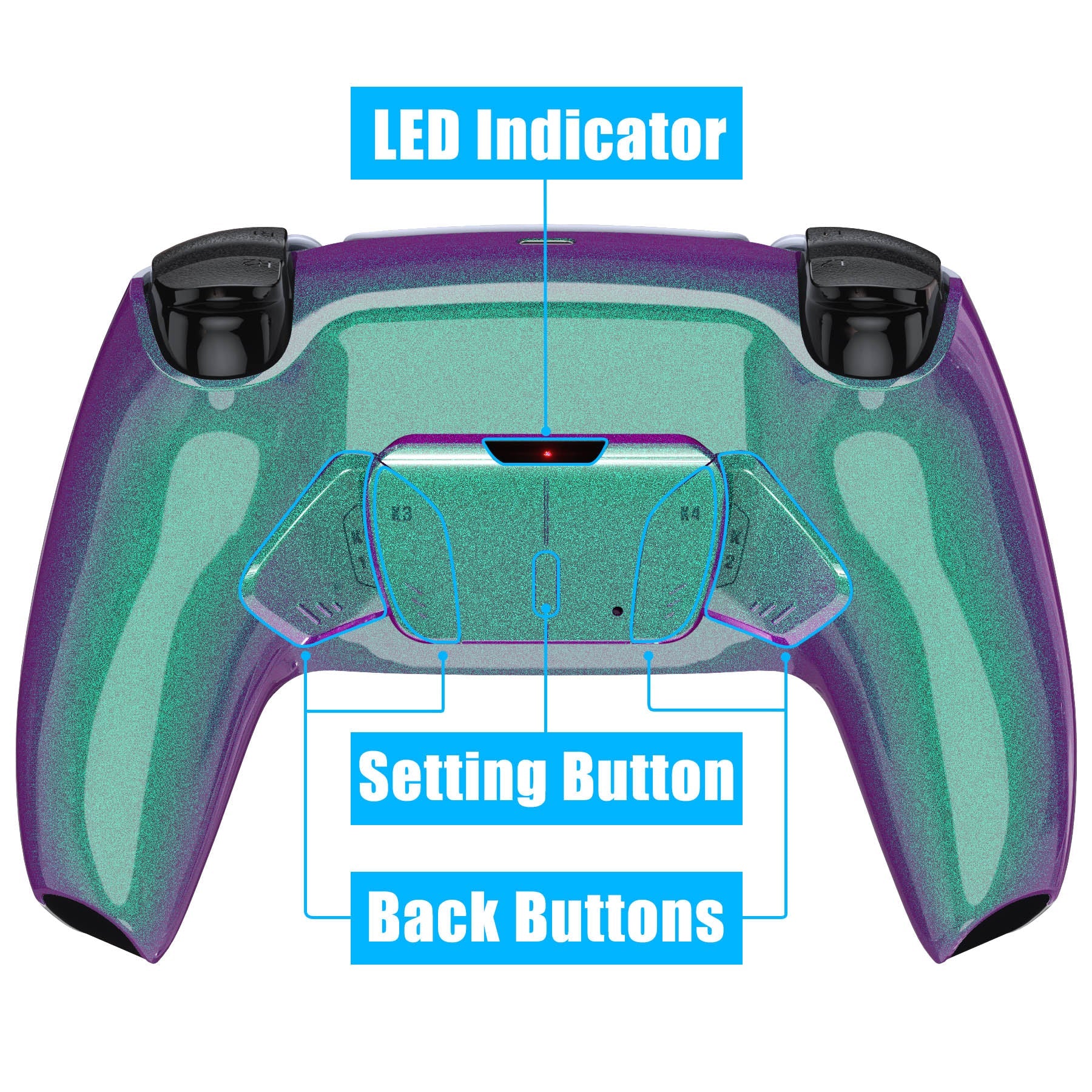 eXtremeRate Remappable RISE4 Remap Kit for PS5 Controller BDM-010/020 - Chameleon Green Purple - Image 4