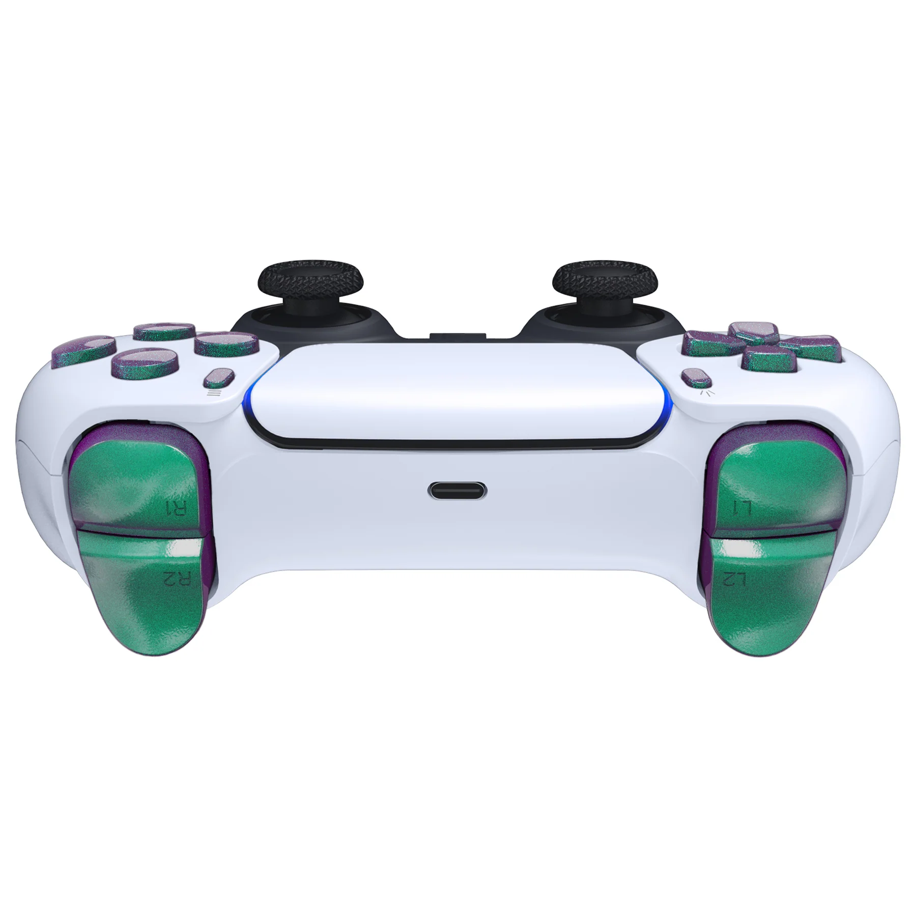 eXtremeRate Replacement Full Set Buttons Compatible with PS5 Controller BDM-030/040/050/060 - Chameleon Green Purple - Image 8