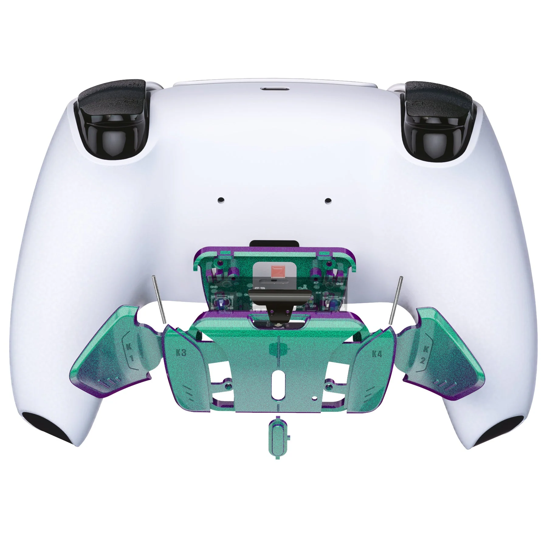 eXtremeRate Replacement Redesigned K1 K2 K3 K4 Back Buttons Housing Shell for eXtremeRate RISE4 Remap Kit, Compatible with PS5 Controller - Chameleon Green Purple - Image 6