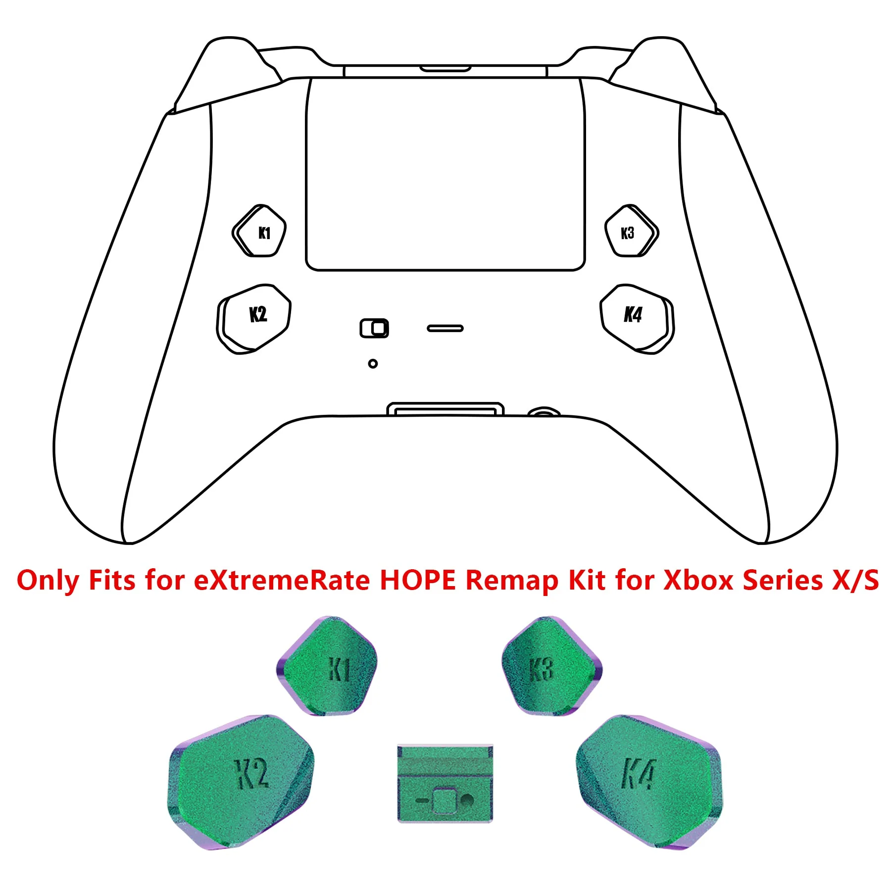 eXtremeRate Redesigned K1 K2 K3 K4 Back Buttons Paddles & Toggle Switch for eXtremerate Hope Remap Kit, Compatible with Xbox Series X/S Controller - Chameleon Green Purple - Image 3