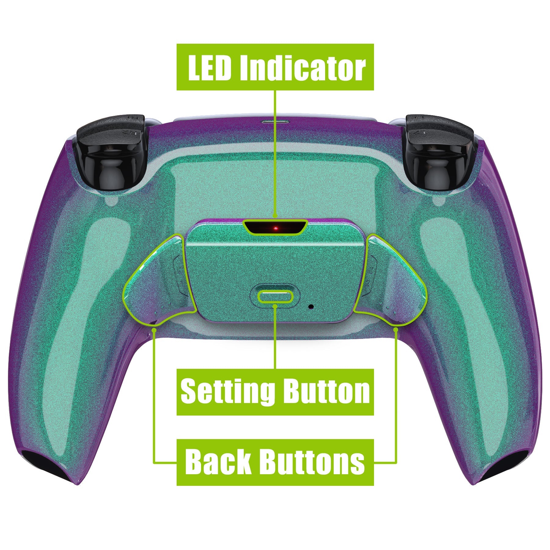 eXtremeRate Remappable Rise 2.0 Remap Kit for PS5 Controller BDM-010 & BDM-020 - Chameleon Green Purple - Image 4