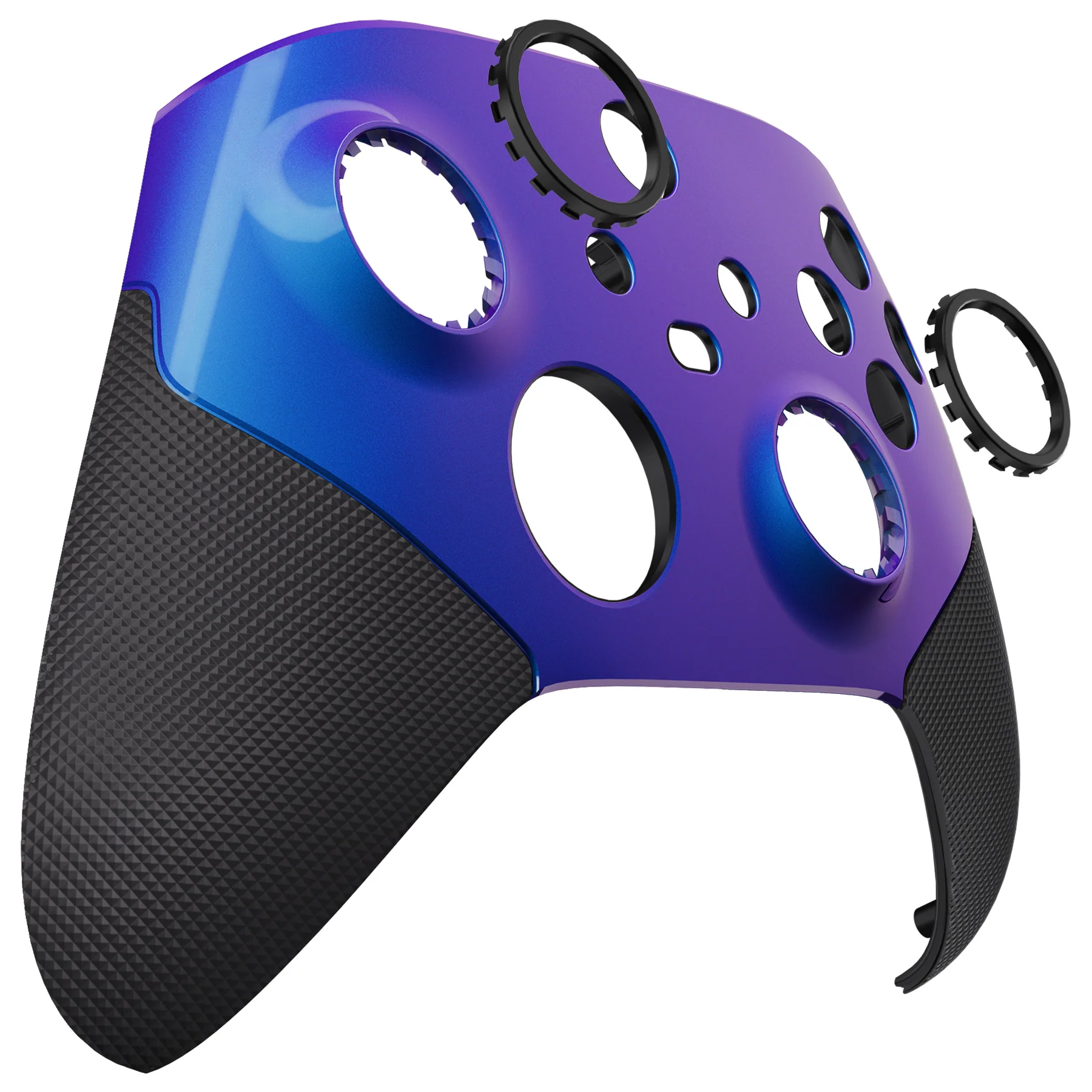 eXtremeRate ASR Version Performance Rubberized Grip Front Housing Shell with Accent Rings for Xbox Series X & S Controller - Chameleon Purple Blue - Image 12
