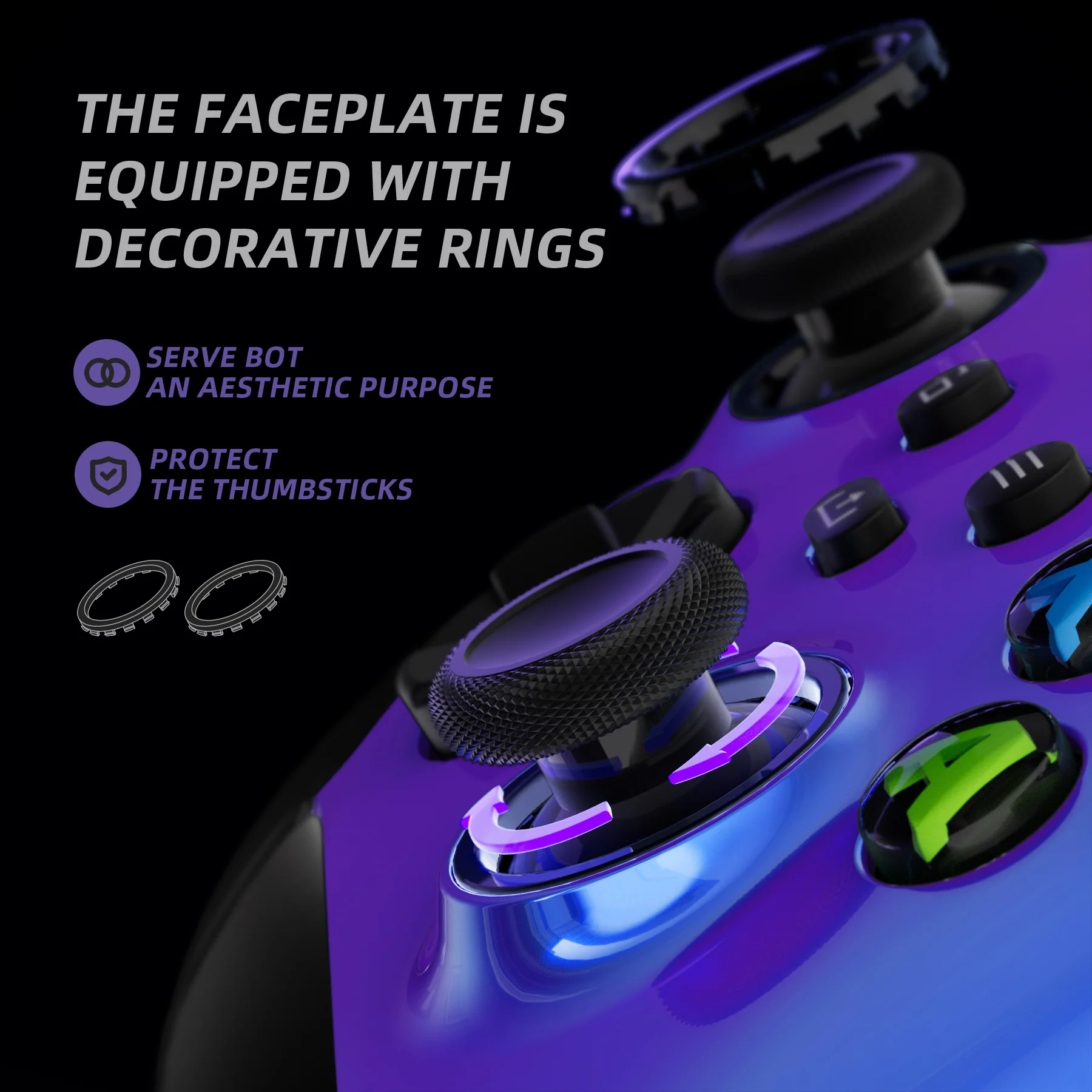 eXtremeRate ASR Version Performance Rubberized Grip Front Housing Shell with Accent Rings for Xbox Series X & S Controller - Chameleon Purple Blue - Image 5