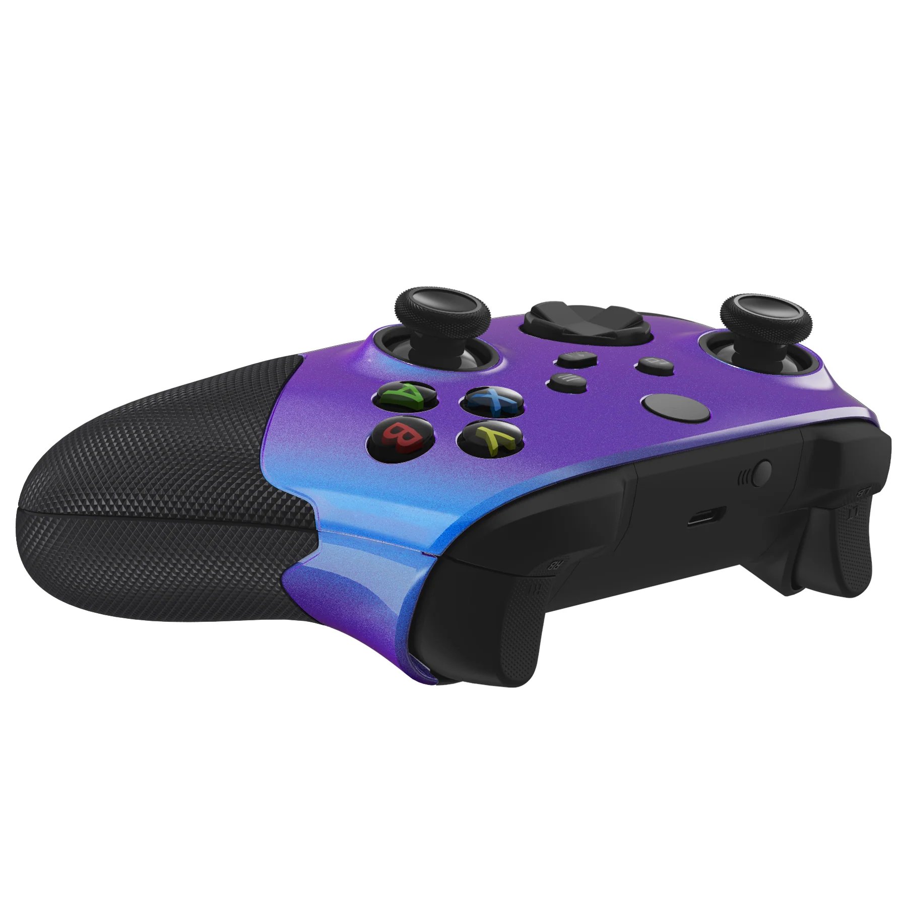eXtremeRate ASR Version Performance Rubberized Side Rails Front Housing Shells with Accent Rings for Xbox Series X & S Controller - Chameleon Purple Blue - Image 10