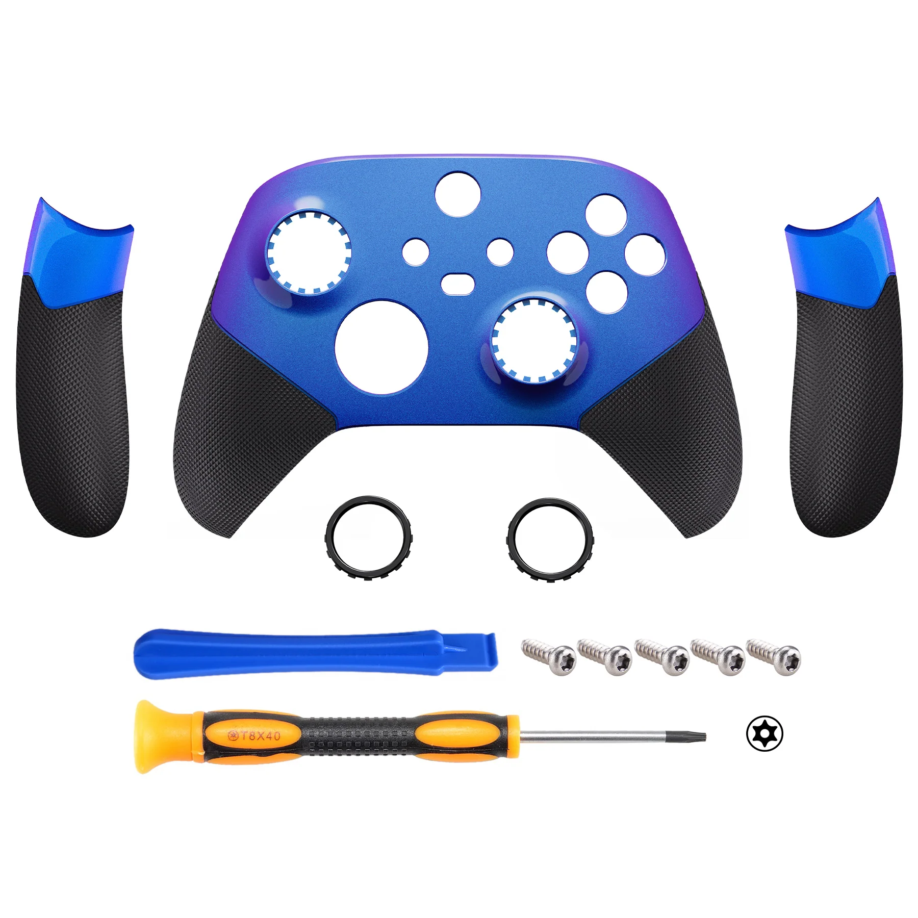 eXtremeRate ASR Version Performance Rubberized Side Rails Front Housing Shells with Accent Rings for Xbox Series X & S Controller - Chameleon Purple Blue - Image 2