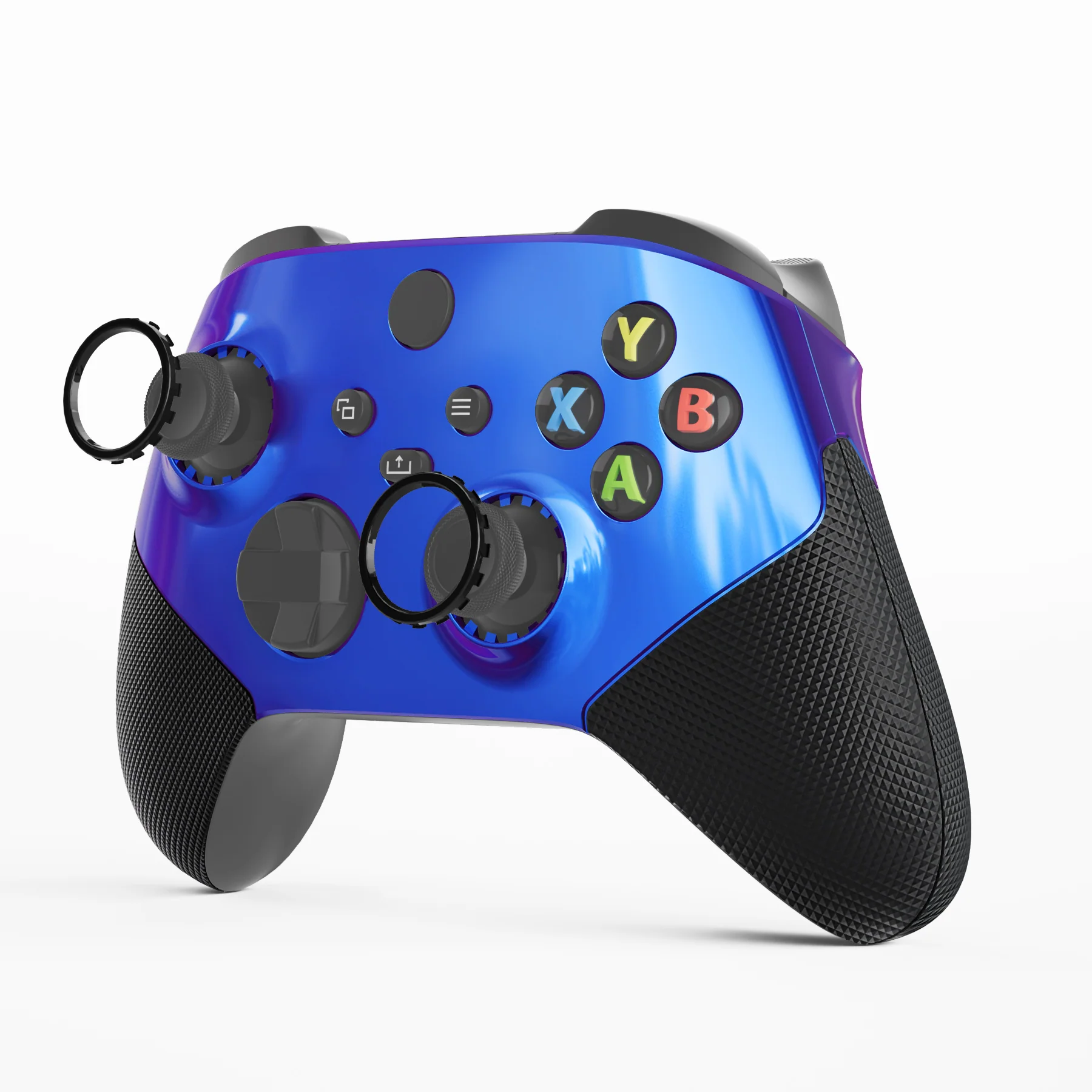 eXtremeRate ASR Version Performance Rubberized Side Rails Front Housing Shells with Accent Rings for Xbox Series X & S Controller - Chameleon Purple Blue - Image 4