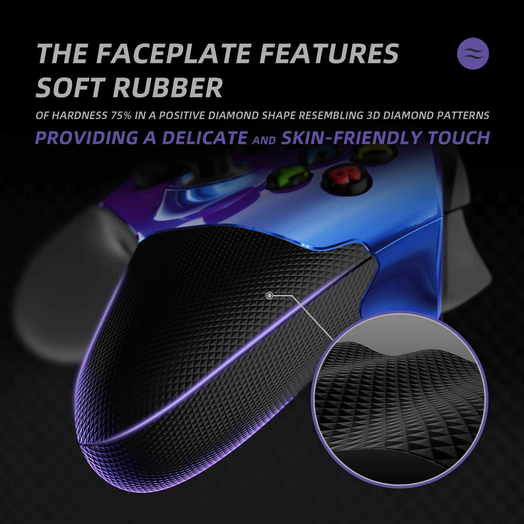 eXtremeRate ASR Version Performance Rubberized Side Rails Front Housing Shells with Accent Rings for Xbox Series X & S Controller - Chameleon Purple Blue - Image 6