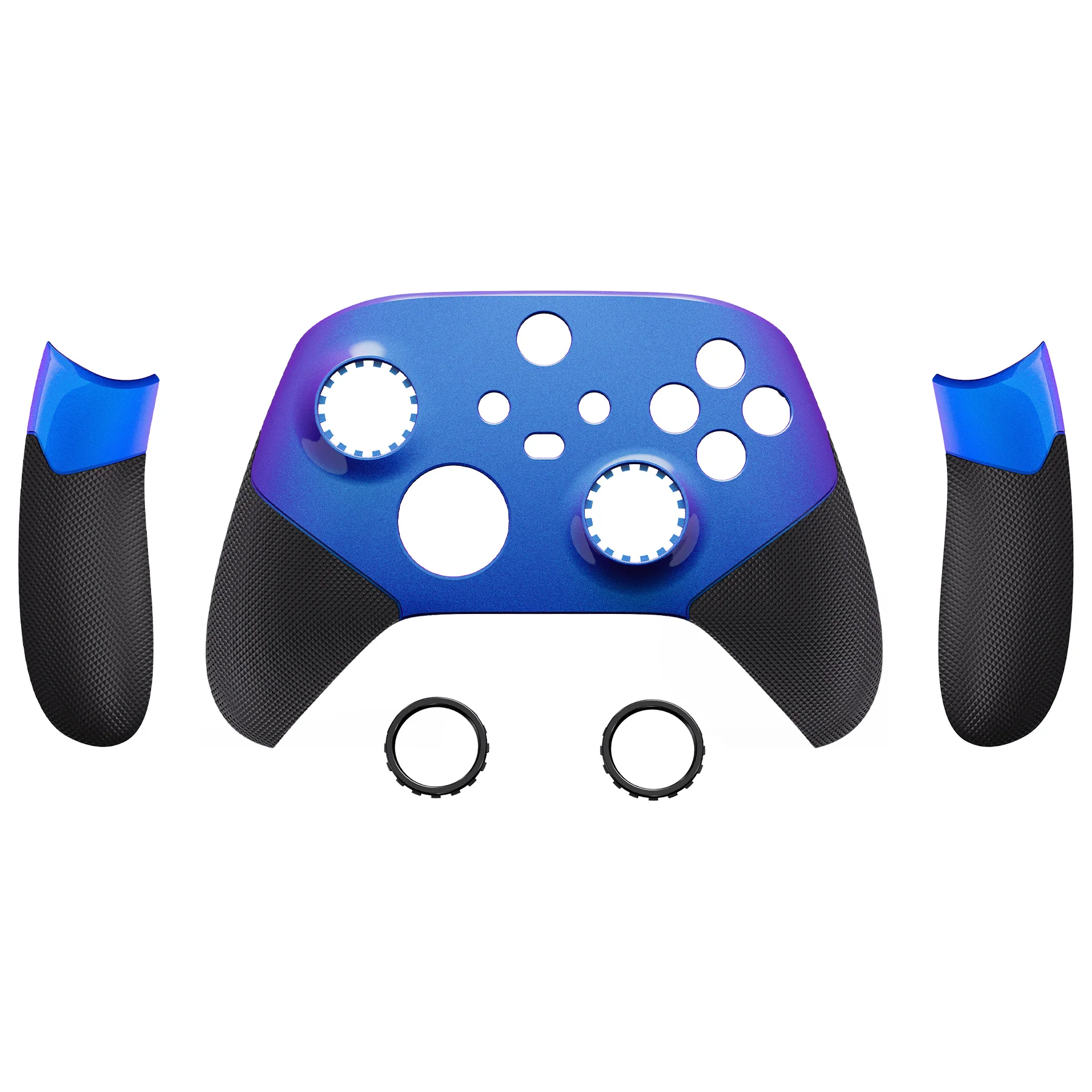 eXtremeRate ASR Version Performance Rubberized Side Rails Front Housing Shells with Accent Rings for Xbox Series X & S Controller - Chameleon Purple Blue - Image 7