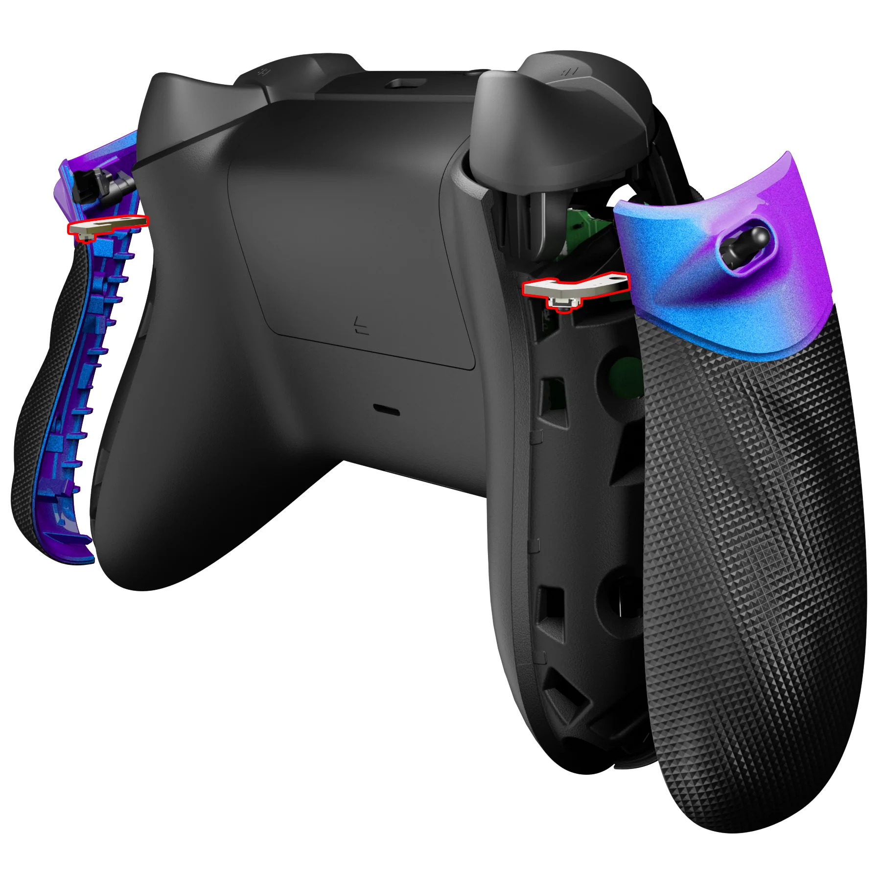 eXtremeRate FLEXOR Clicky Rubberized Side Rails Grips Trigger Stop Kit for Xbox Series X/S Controller & Xbox Core Controller - Chameleon Purple Blue - Image 4