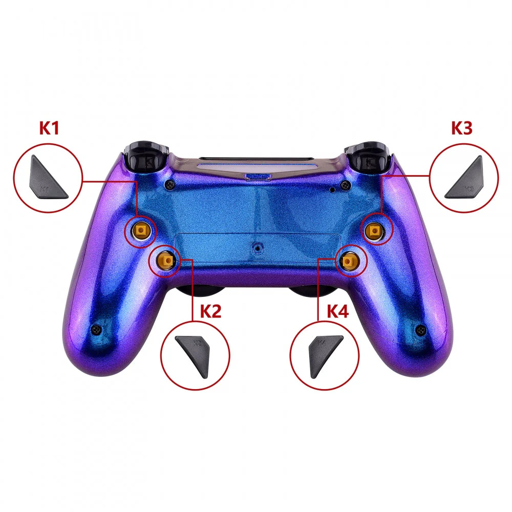 eXtremeRate Dawn Remappable Remap Kit with Redesigned Back Shell & 4 Back Buttons for PS4 Controller JDM 040/050/055 - Chameleon Purple Blue - Image 6