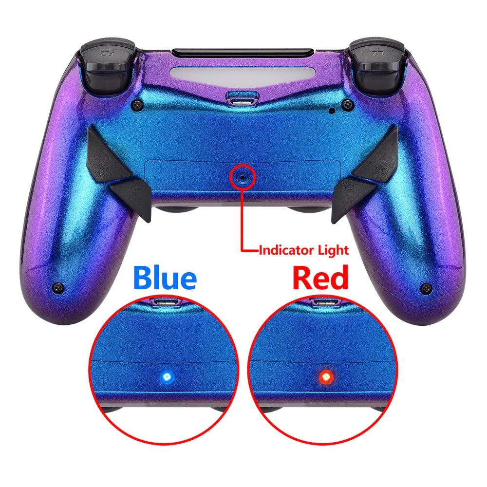 eXtremeRate Dawn Remappable Remap Kit with Redesigned Back Shell & 4 Back Buttons for PS4 Controller JDM 040/050/055 - Chameleon Purple Blue - Image 7