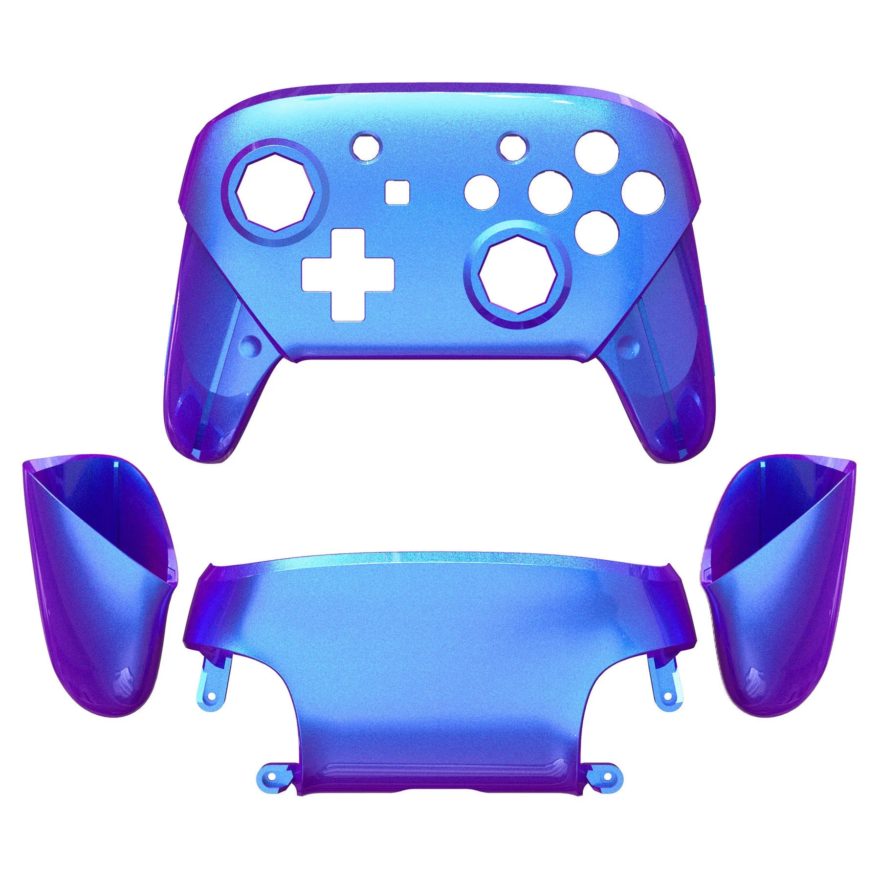 eXtremeRate Octagonal Gated Sticks Design Replacement Full Set Shell Faceplate Backplate Handles for Nintendo Switch Pro - Chameleon Purple Blue - Image 3