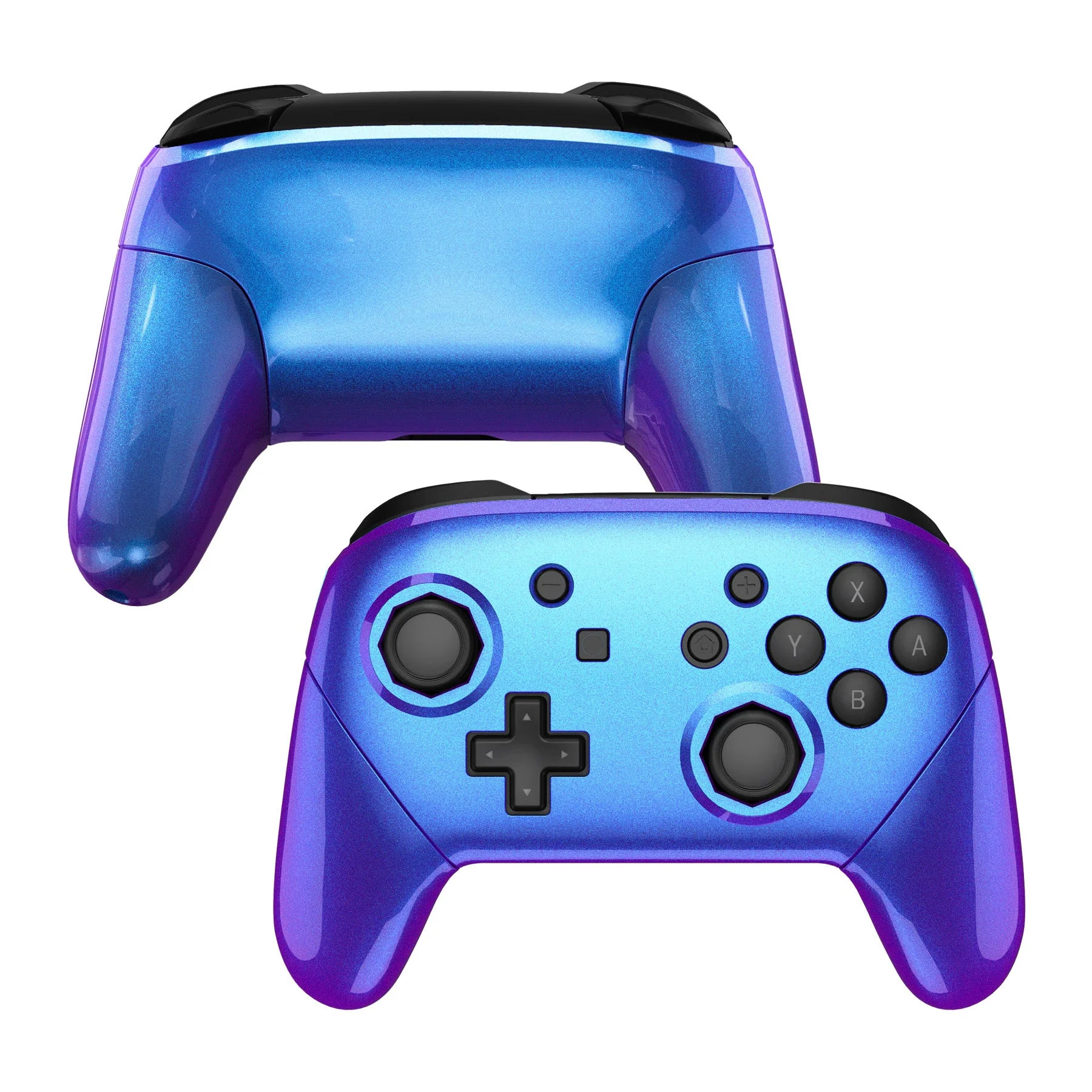 eXtremeRate Octagonal Gated Sticks Design Replacement Full Set Shell Faceplate Backplate Handles for Nintendo Switch Pro - Chameleon Purple Blue - Image 4