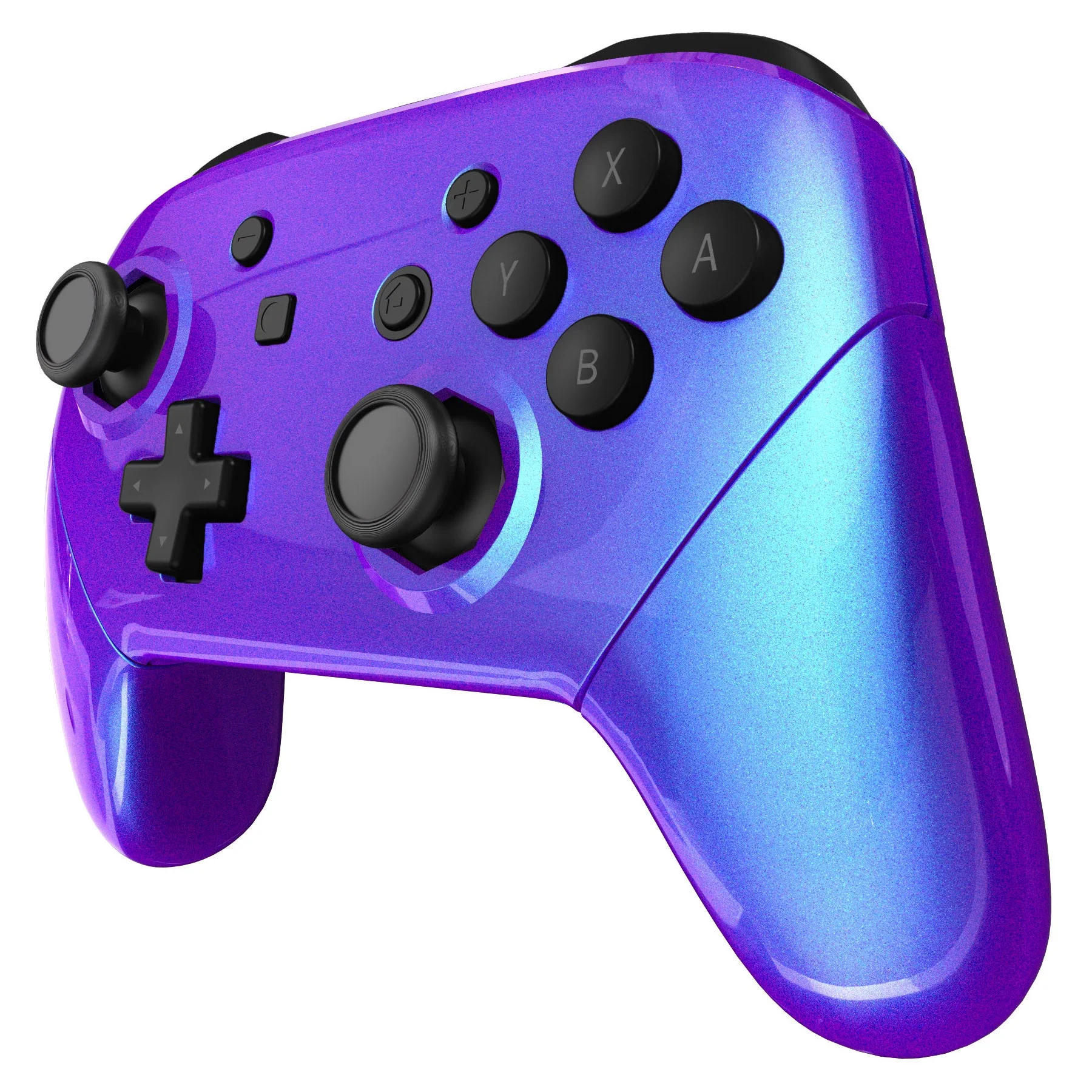 eXtremeRate Octagonal Gated Sticks Design Replacement Full Set Shell Faceplate Backplate Handles for Nintendo Switch Pro - Chameleon Purple Blue - Image 6
