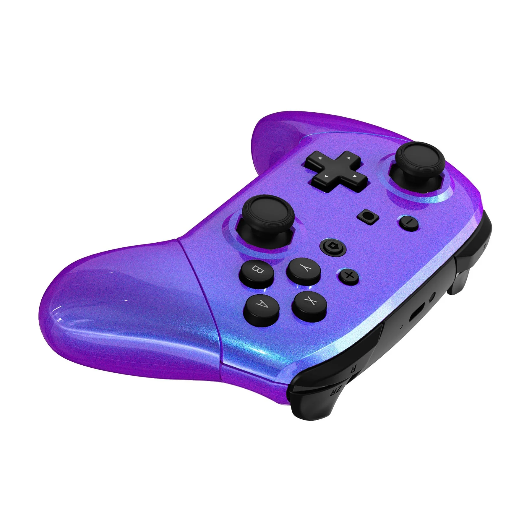 eXtremeRate Octagonal Gated Sticks Design Replacement Full Set Shell Faceplate Backplate Handles for Nintendo Switch Pro - Chameleon Purple Blue - Image 8