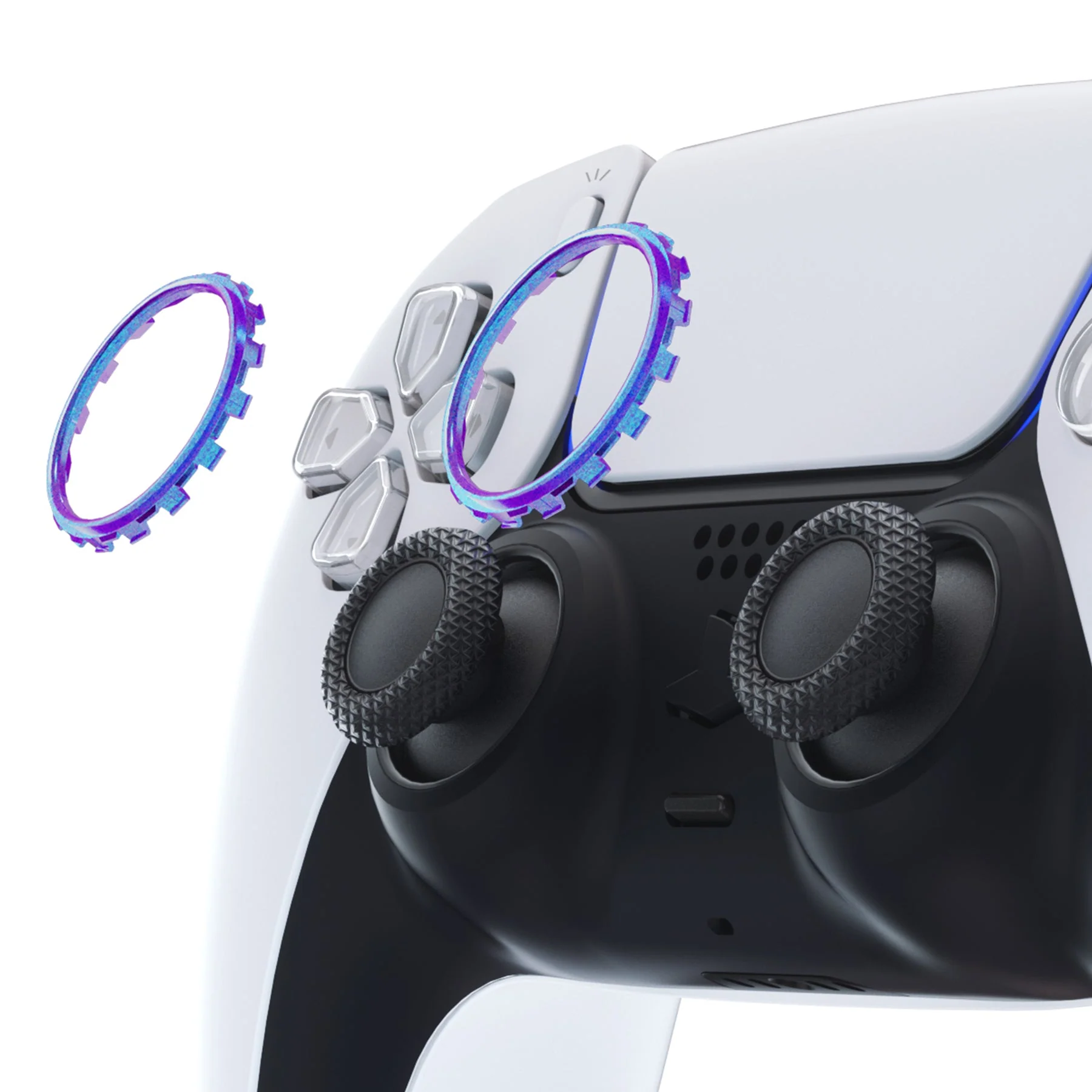 eXtremeRate Custom Replacement Accent Rings for PS5 Controller - Chameleon Purple Blue Glossy - Image 4