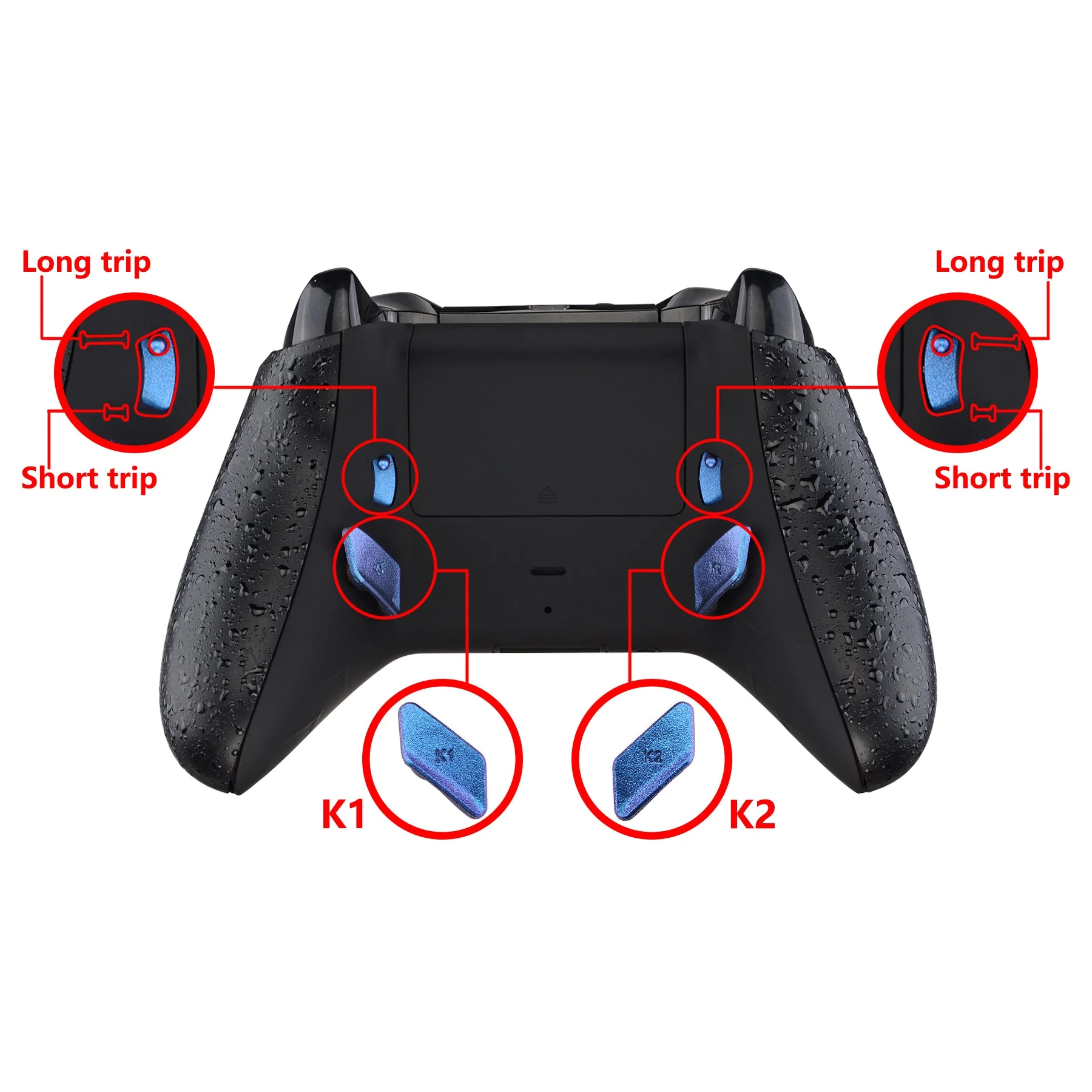 eXtremeRate Replacement Redesigned Back Buttons HK3 HK4 Trigger lock K1 K2 Paddles for eXtremeRate LOFTY Remap & Trigger Stop Kit, Compatible with Xbox One X & S Controller - Chameleon Purple Blue - Image 4