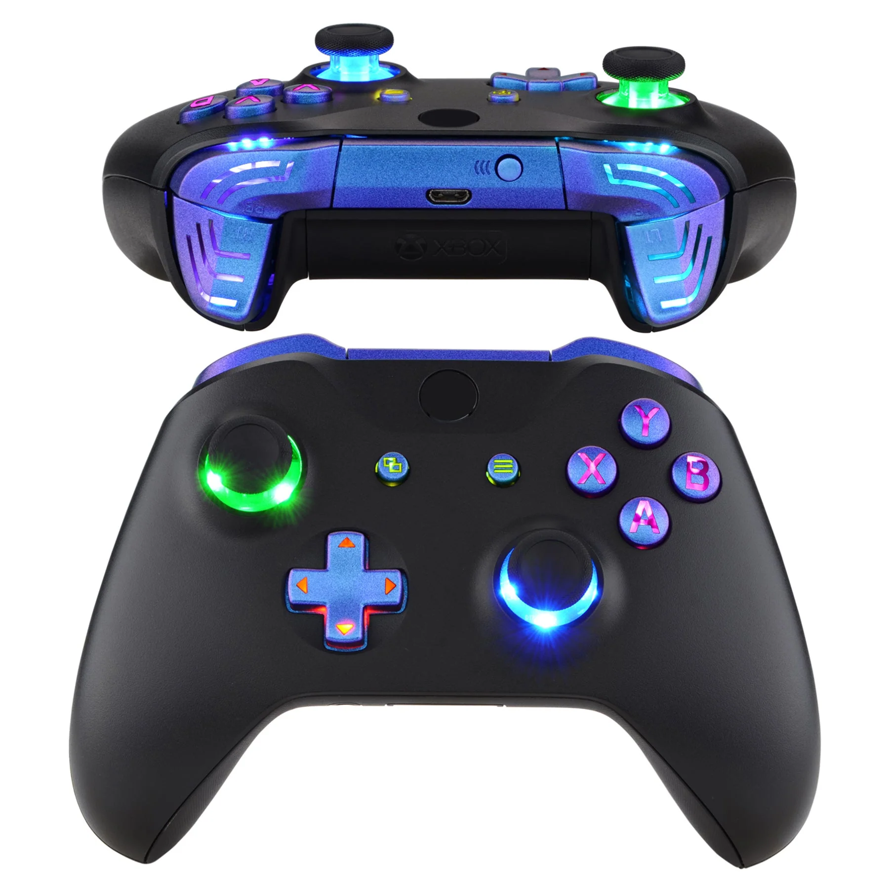 eXtremeRate Multi-Colors Luminated Buttons DTFS (DTF 2.0) LED Kit for Xbox One X & S Controller - Chameleon Purple Blue - Image 2