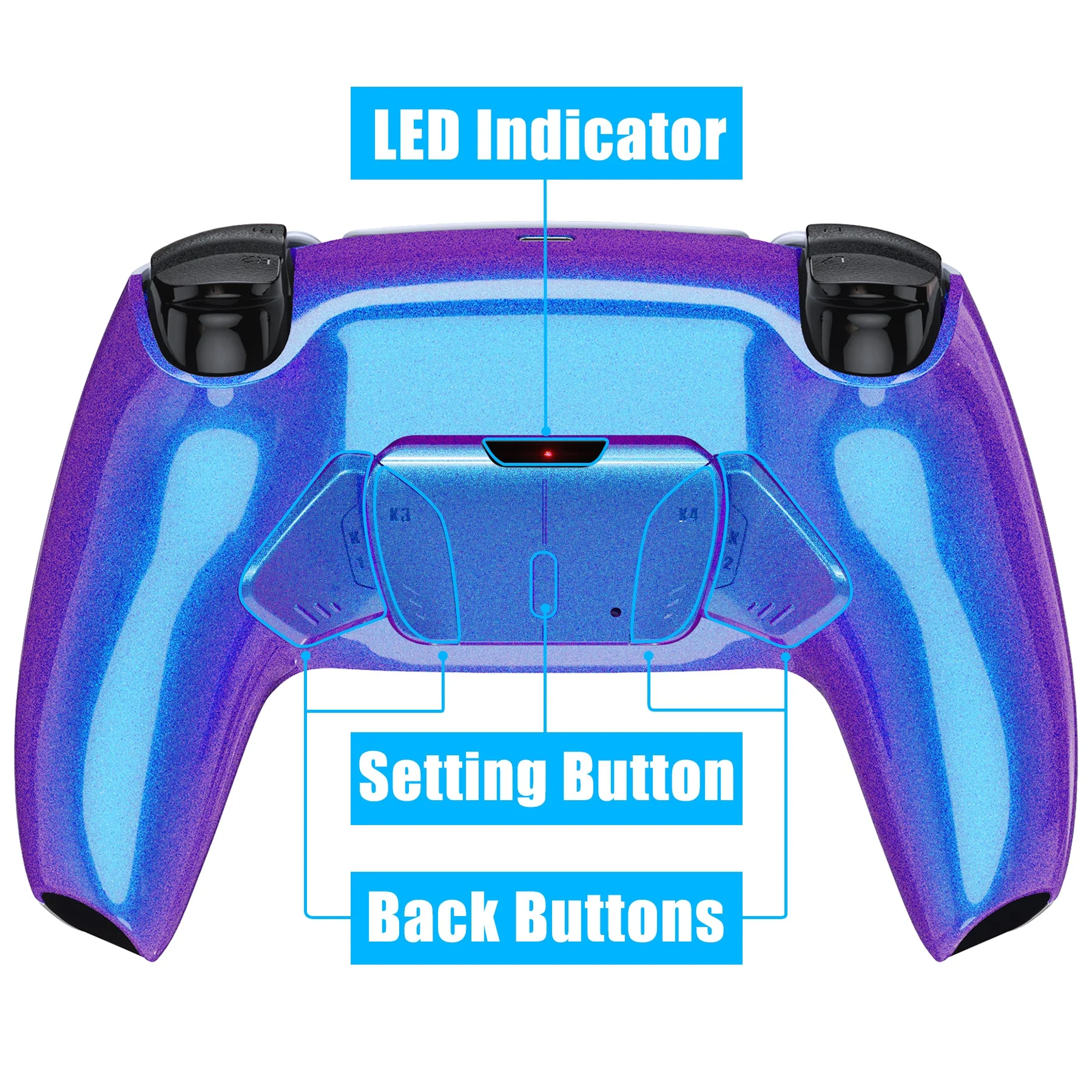 eXtremeRate Remappable RISE4 Remap Kit for PS5 Controller BDM-010/020 - Chameleon Purple Blue - Image 4
