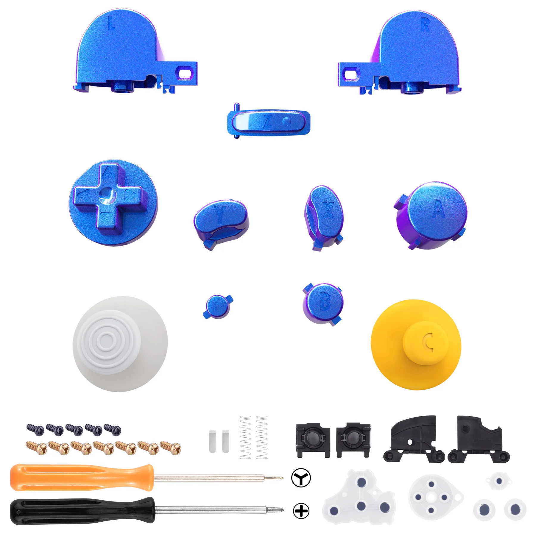 eXtremeRate DIY Replacement Full Set Buttons & Thumbsticks for Nintendo GameCube Controller NGC - Chameleon Purple Blue - Image 2
