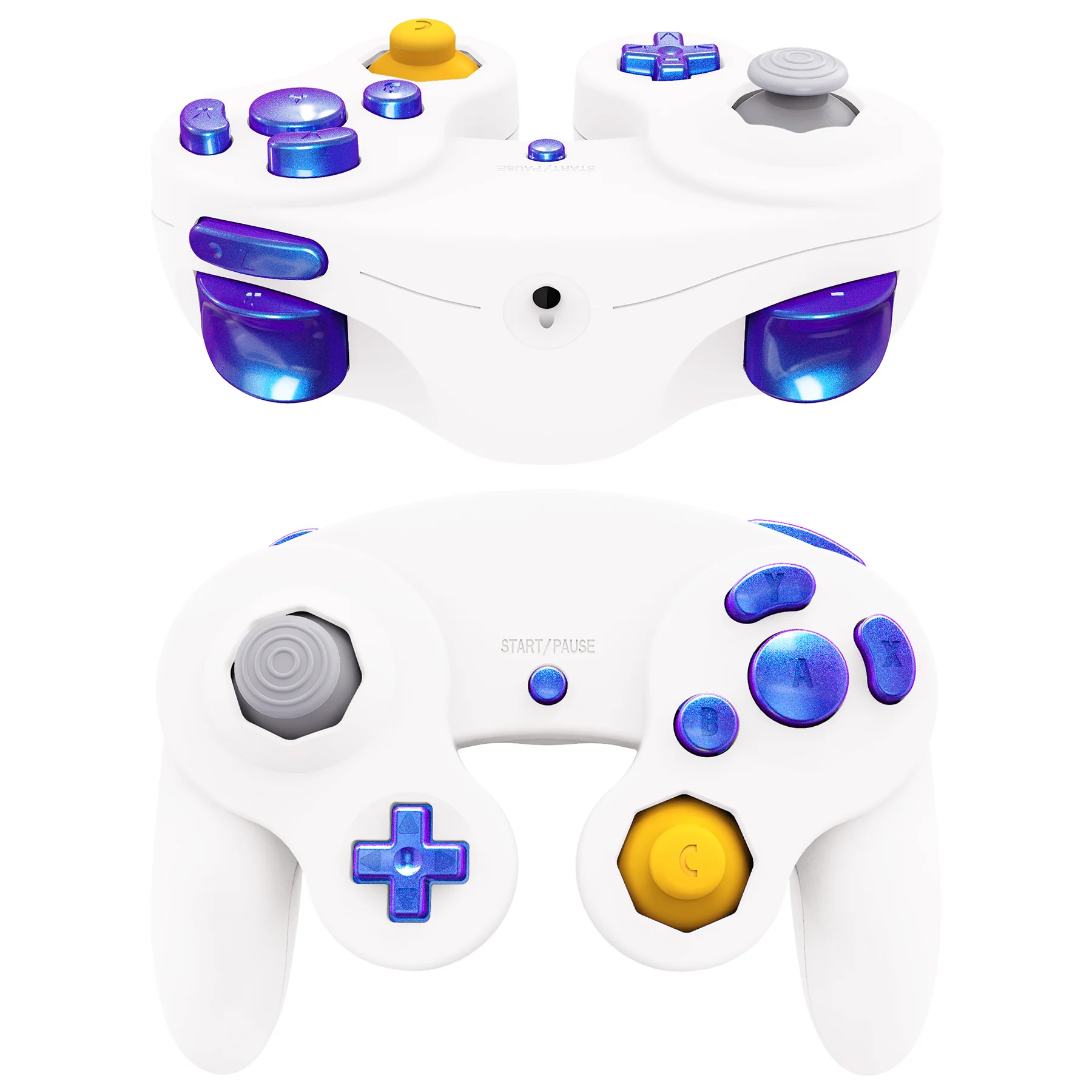 eXtremeRate DIY Replacement Full Set Buttons & Thumbsticks for Nintendo GameCube Controller NGC - Chameleon Purple Blue - Image 3