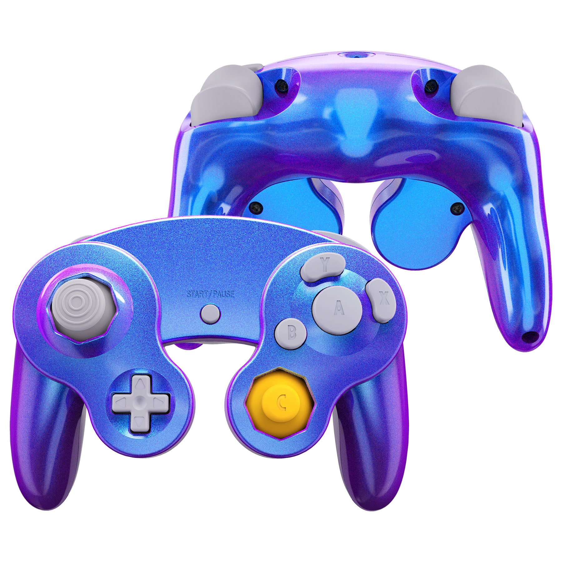 eXtremeRate Replacement Faceplate Backplate with Buttons for Nintendo GameCube Controller NGC - Chameleon Purple Blue - Image 2