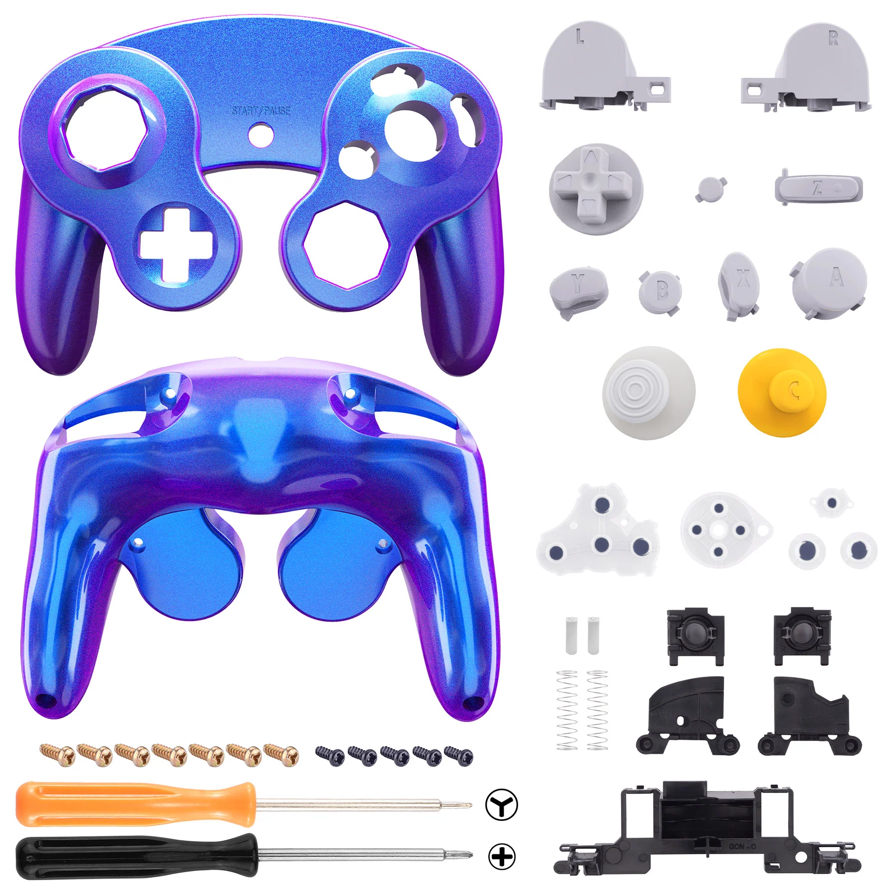 eXtremeRate Replacement Faceplate Backplate with Buttons for Nintendo GameCube Controller NGC - Chameleon Purple Blue - Image 3