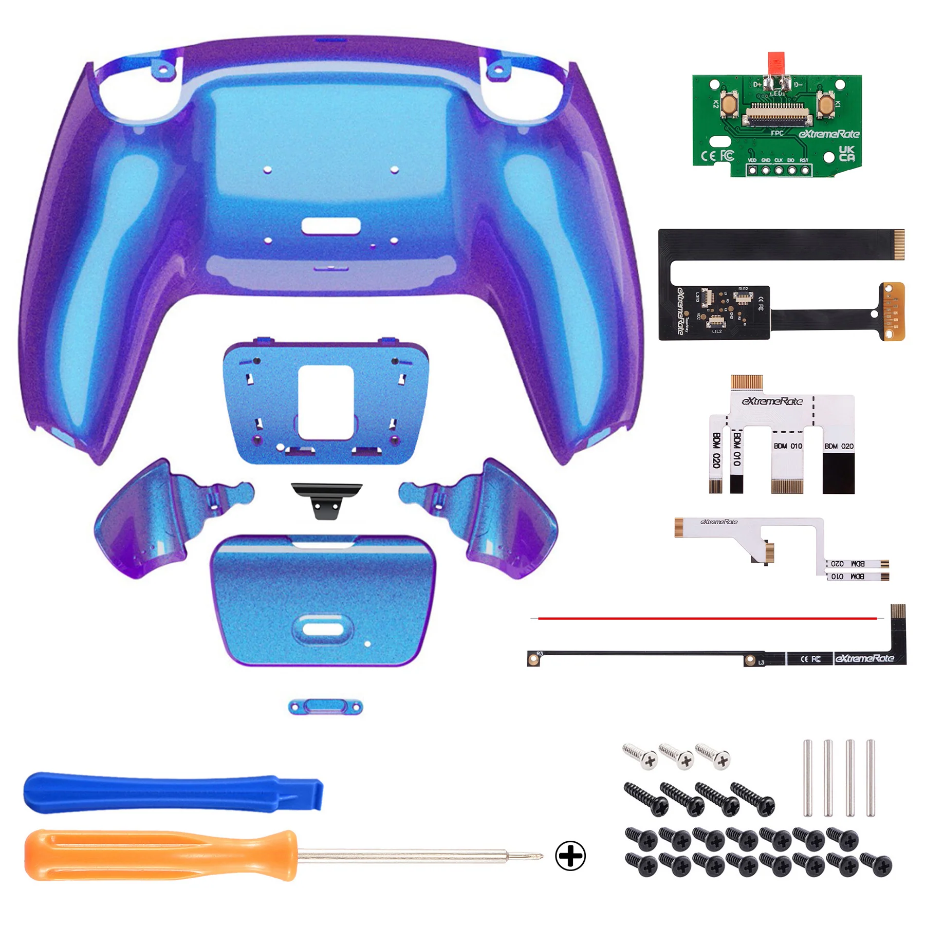 eXtremeRate Remappable Rise 2.0 Remap Kit for PS5 Controller BDM-010 & BDM-020 - Chameleon Purple Blue - Image 2