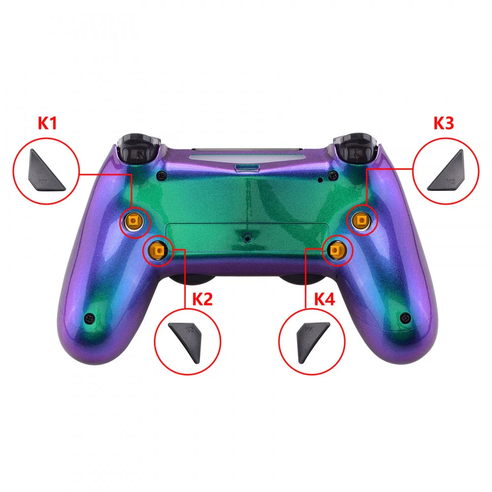 eXtremeRate Dawn Remappable Remap Kit with Redesigned Back Shell & 4 Back Buttons for PS4 Controller JDM 040/050/055 - Chameleon Green Purple - Image 6