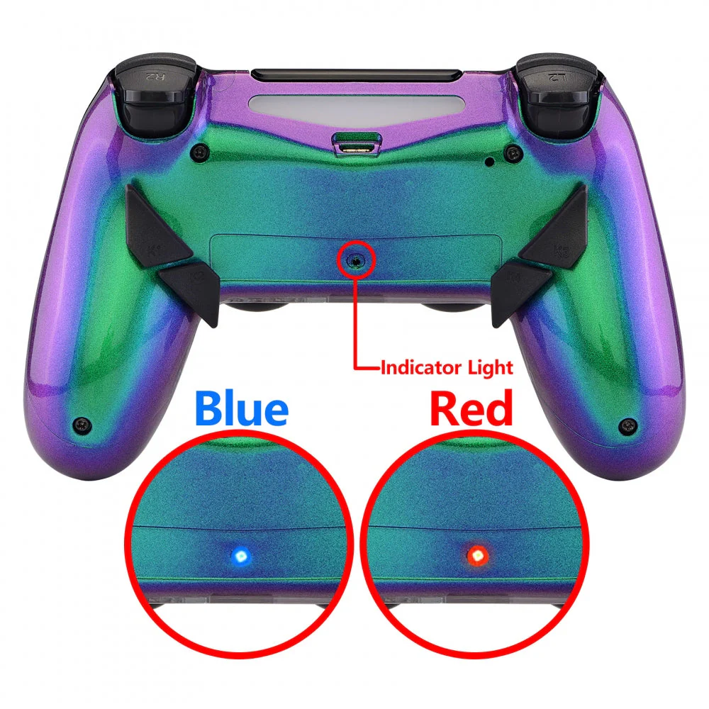 eXtremeRate Dawn Remappable Remap Kit with Redesigned Back Shell & 4 Back Buttons for PS4 Controller JDM 040/050/055 - Chameleon Green Purple - Image 7