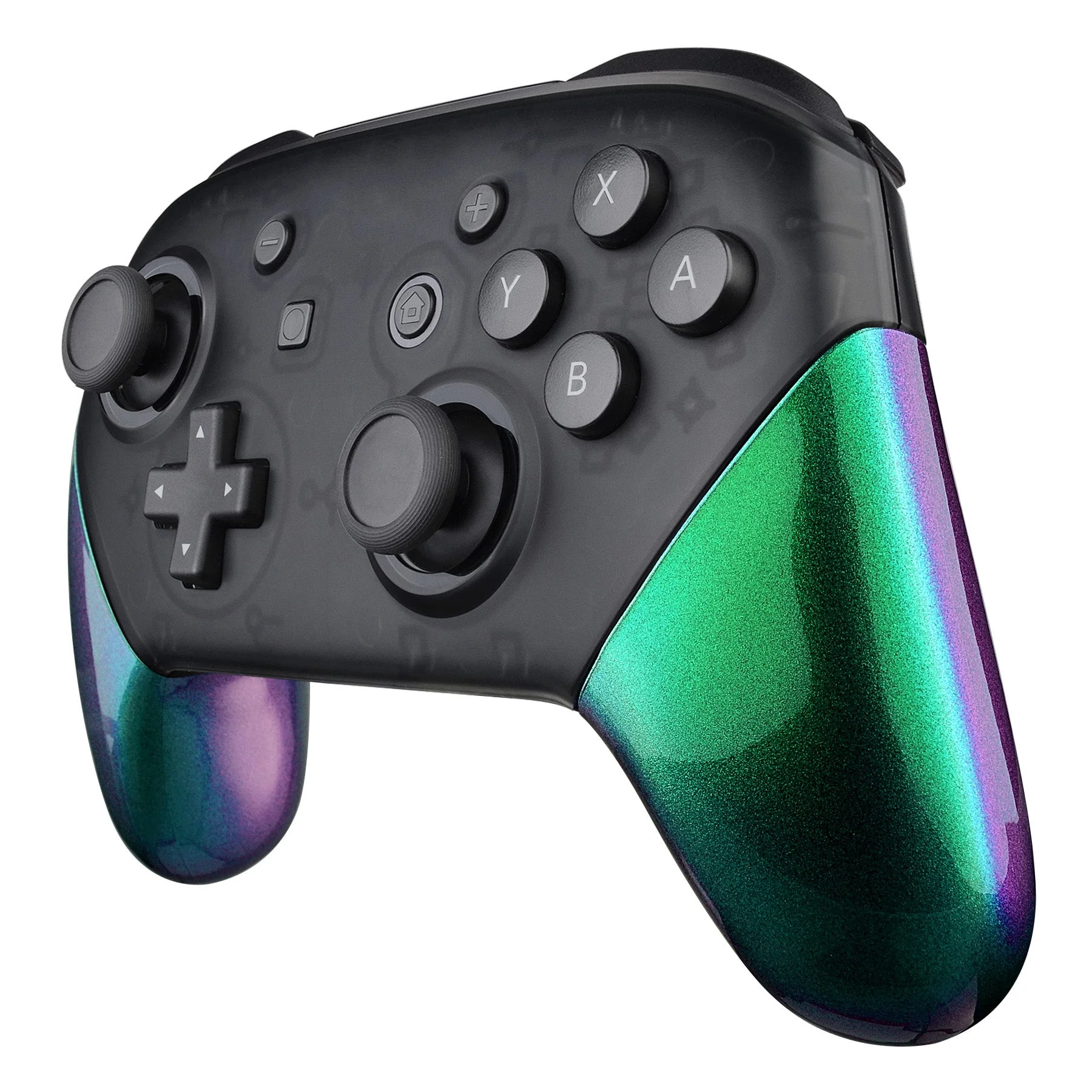 eXtremeRate Replacement Handle Grips for Nintendo Switch Pro Controller - Chameleon Green Purple - Image 4
