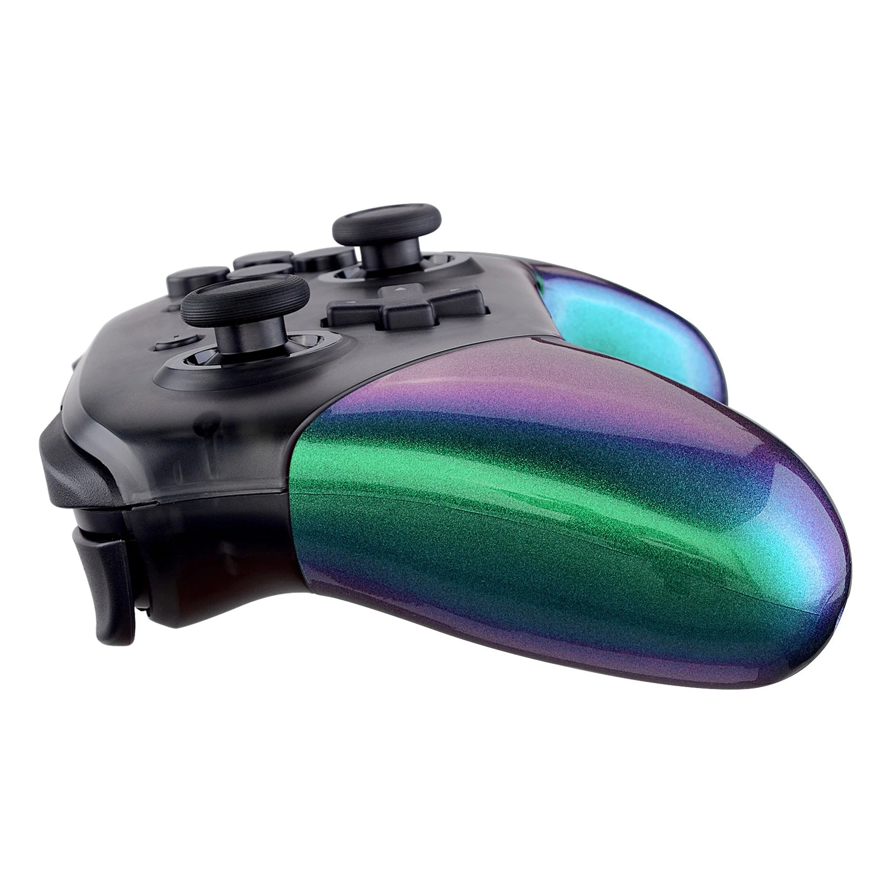 eXtremeRate Replacement Handle Grips for Nintendo Switch Pro Controller - Chameleon Green Purple - Image 7