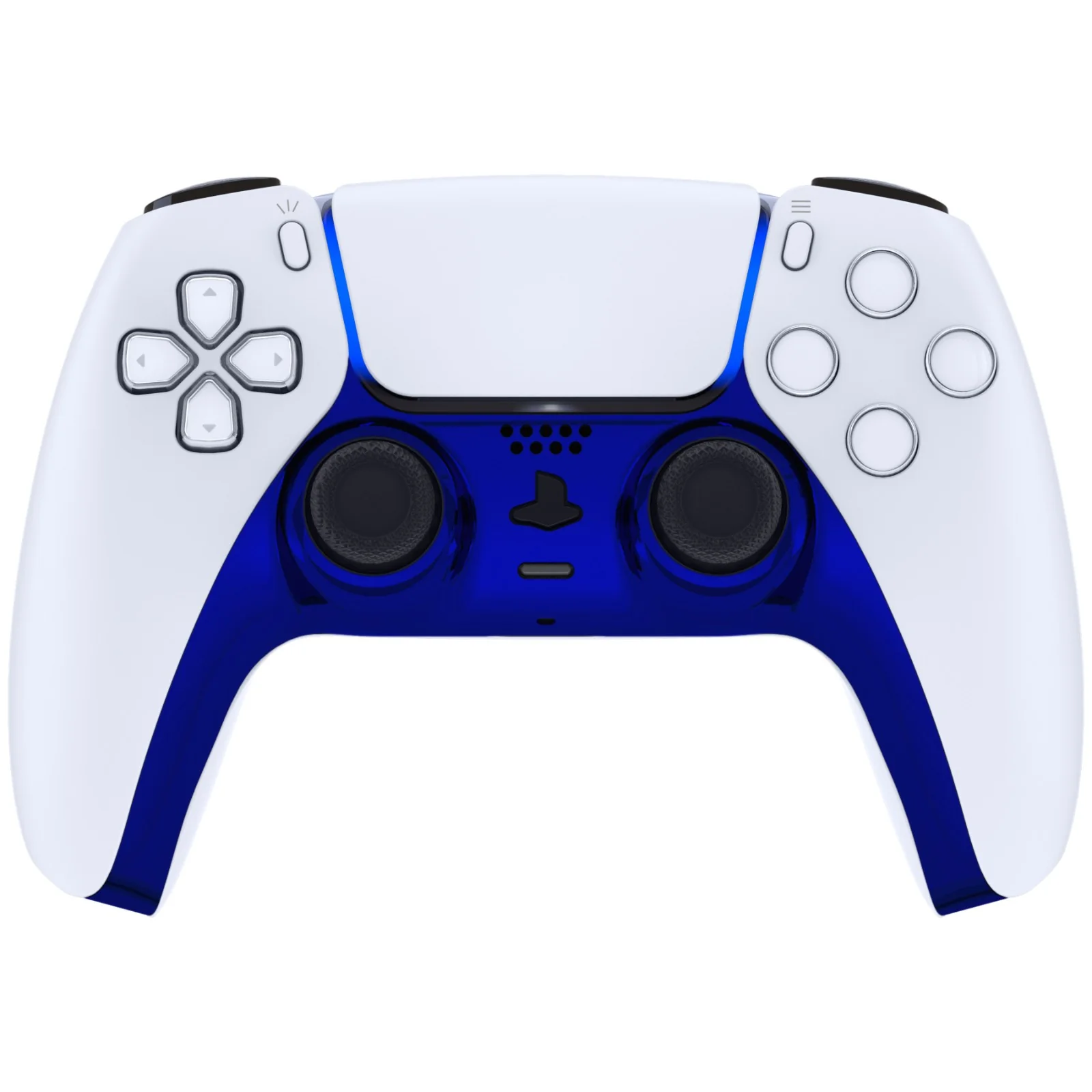 eXtremeRate Replacement Decorative Trim Shell with Accent Rings Compatible with PS5 Controller BDM-010/020/030/040/050 - Chrome Blue Glossy - Image 2