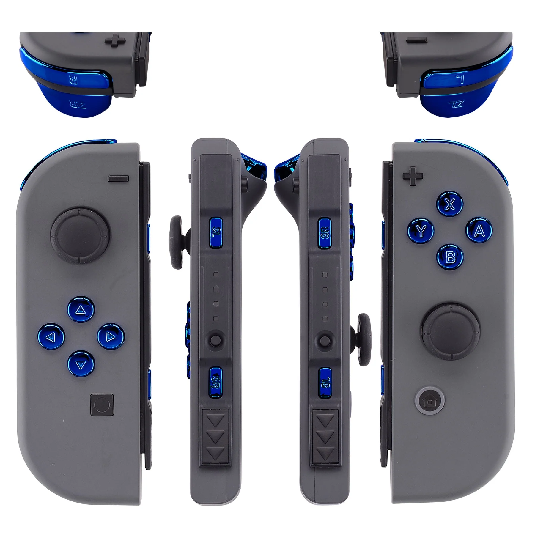 eXtremeRate Replacement Full Set Buttons for Joycon of NS Switch - Chrome Blue Glossy - Image 3