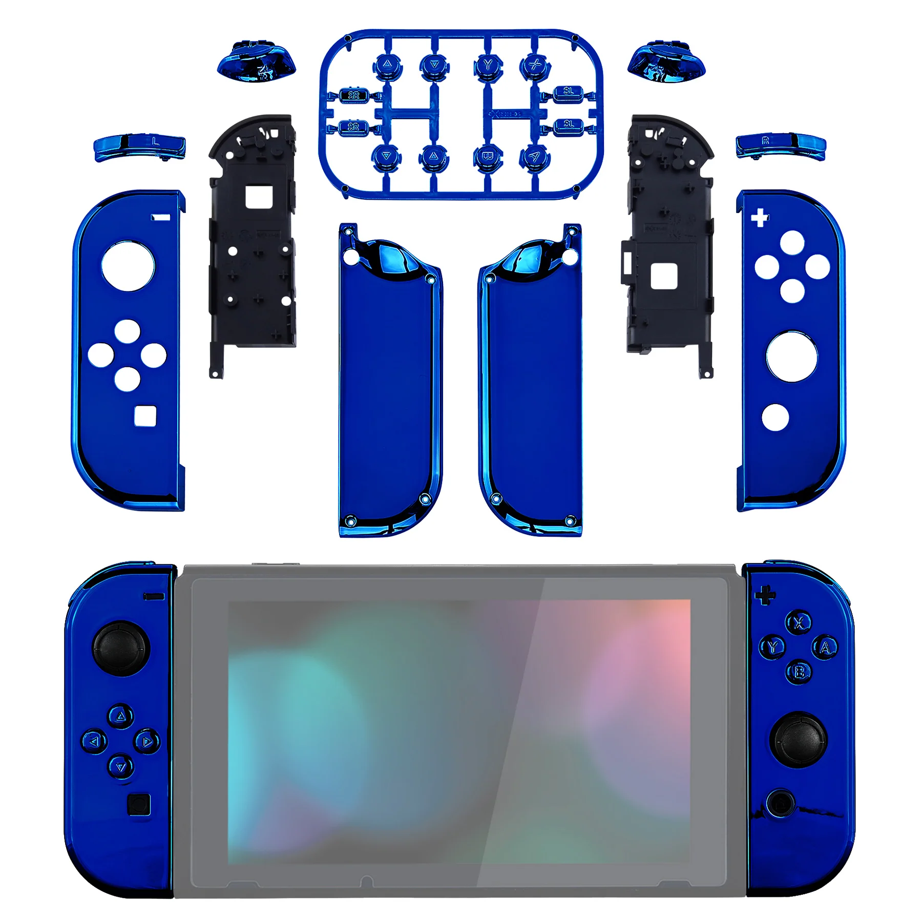 eXtremeRate Replacement Full Set Shell Case with Buttons for Joycon of NS Switch - Chrome Blue - Image 3