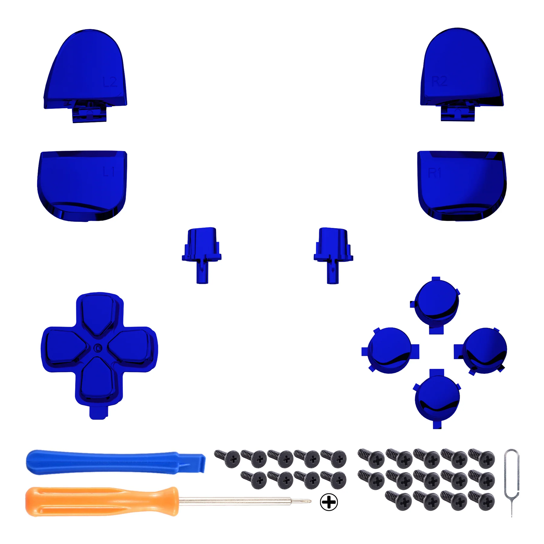 eXtremeRate Replacement Full Set Buttons Compatible with PS5 Controller BDM-030/040/050/060 - Chrome Blue - Image 2