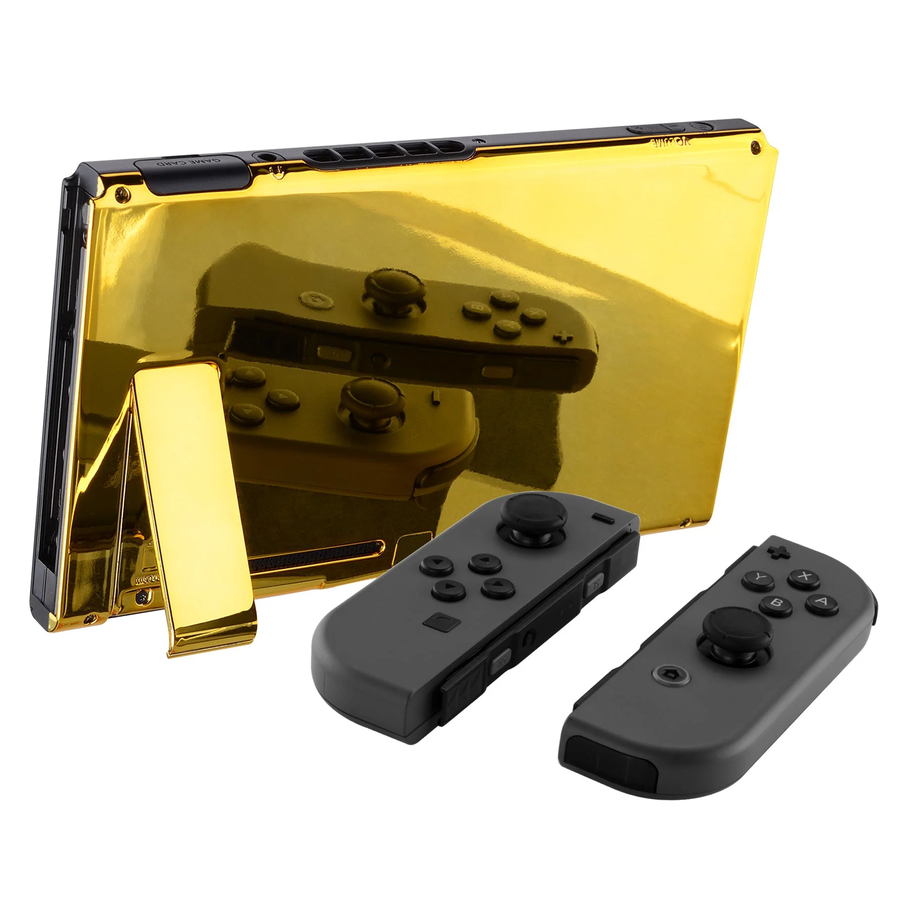 eXtremeRate Replacement Back Plate with Kickstand for Nintendo Switch Console - Chrome Gold - Image 5
